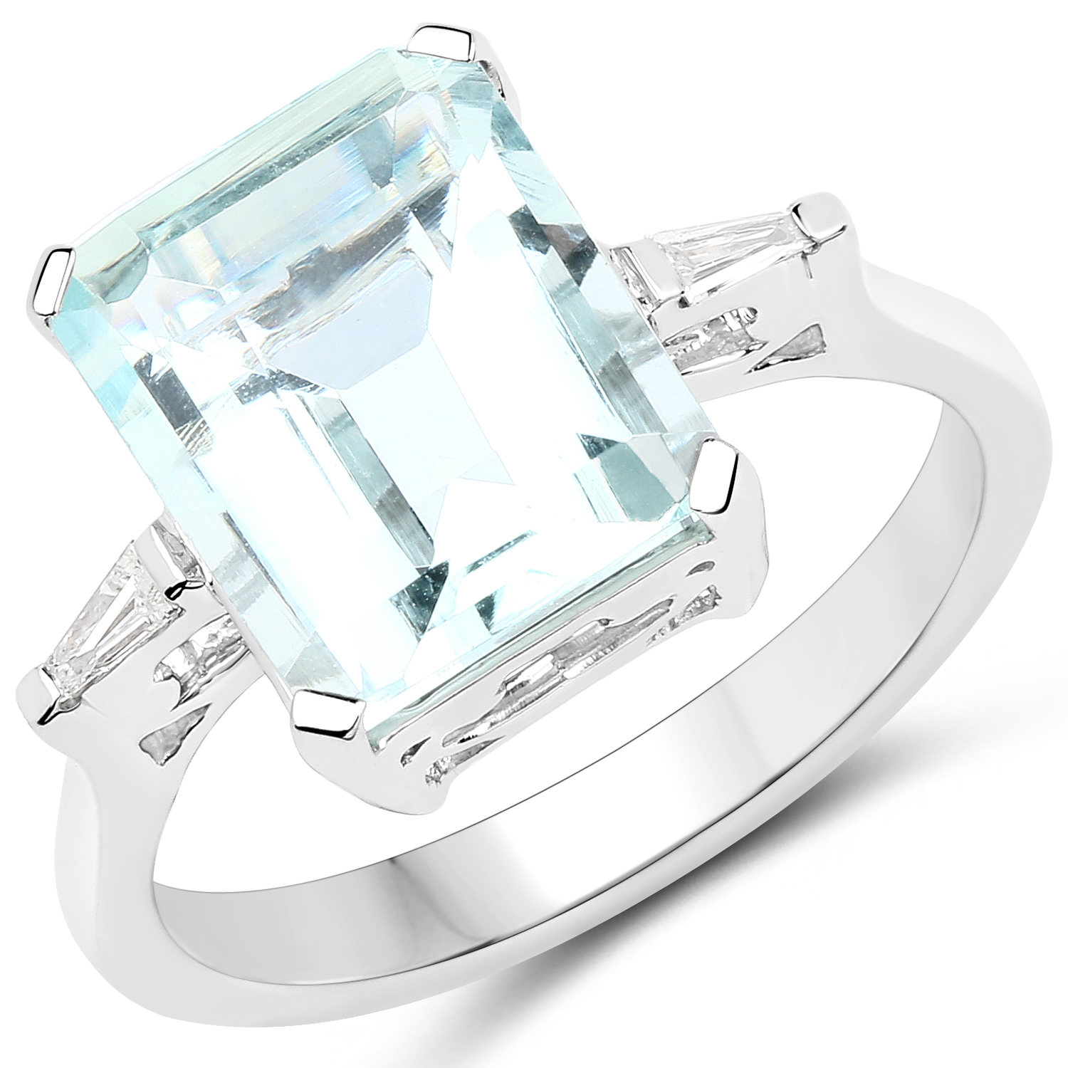 4.52 Carat Genuine Aquamarine and White Diamond 14K White Gold Ring