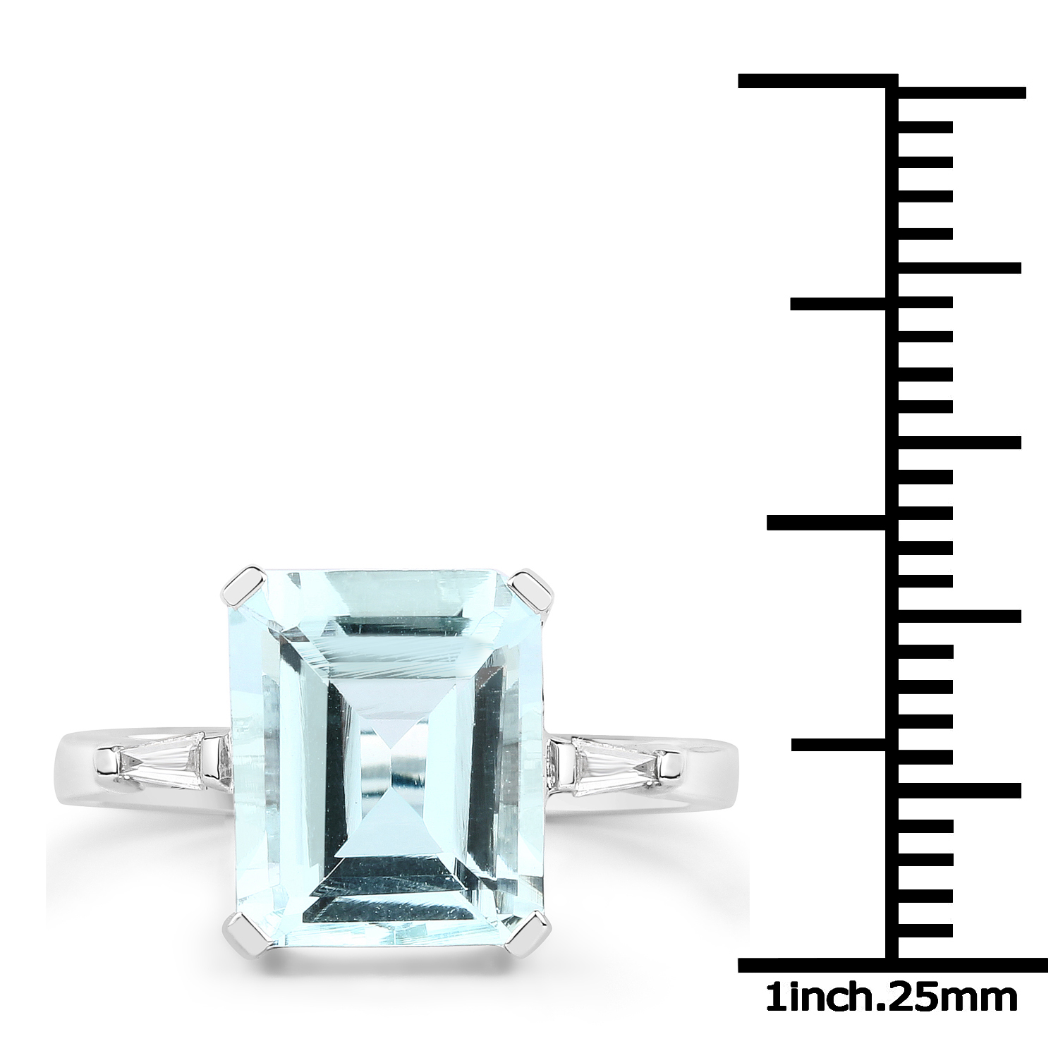 4.52 Carat Genuine Aquamarine and White Diamond 14K White Gold Ring