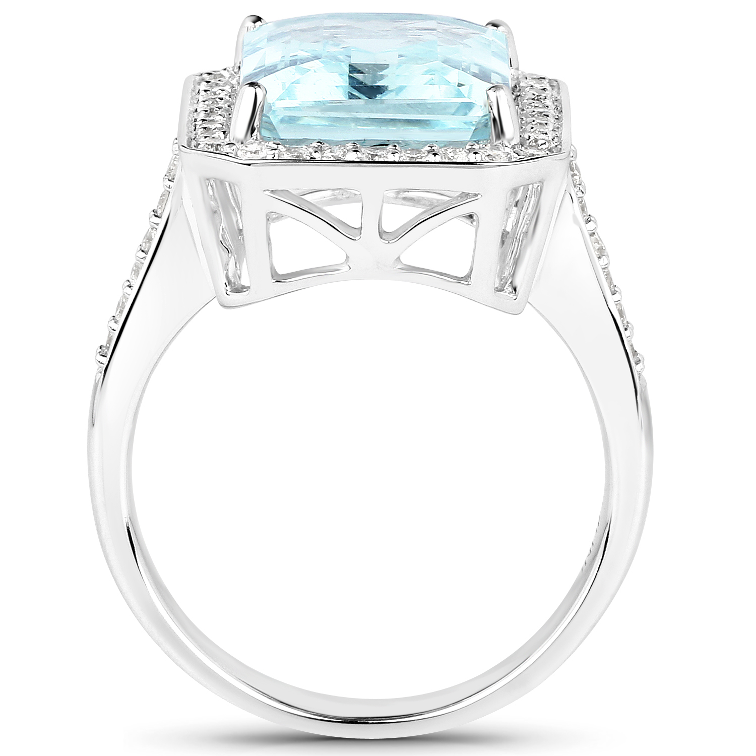 5.39 Carat Genuine Aquamarine and White Diamond 14K White Gold Ring