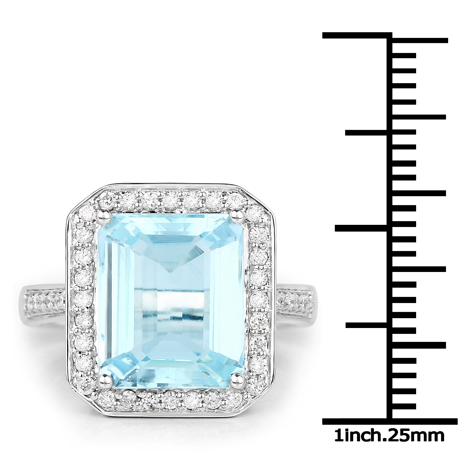 5.39 Carat Genuine Aquamarine and White Diamond 14K White Gold Ring