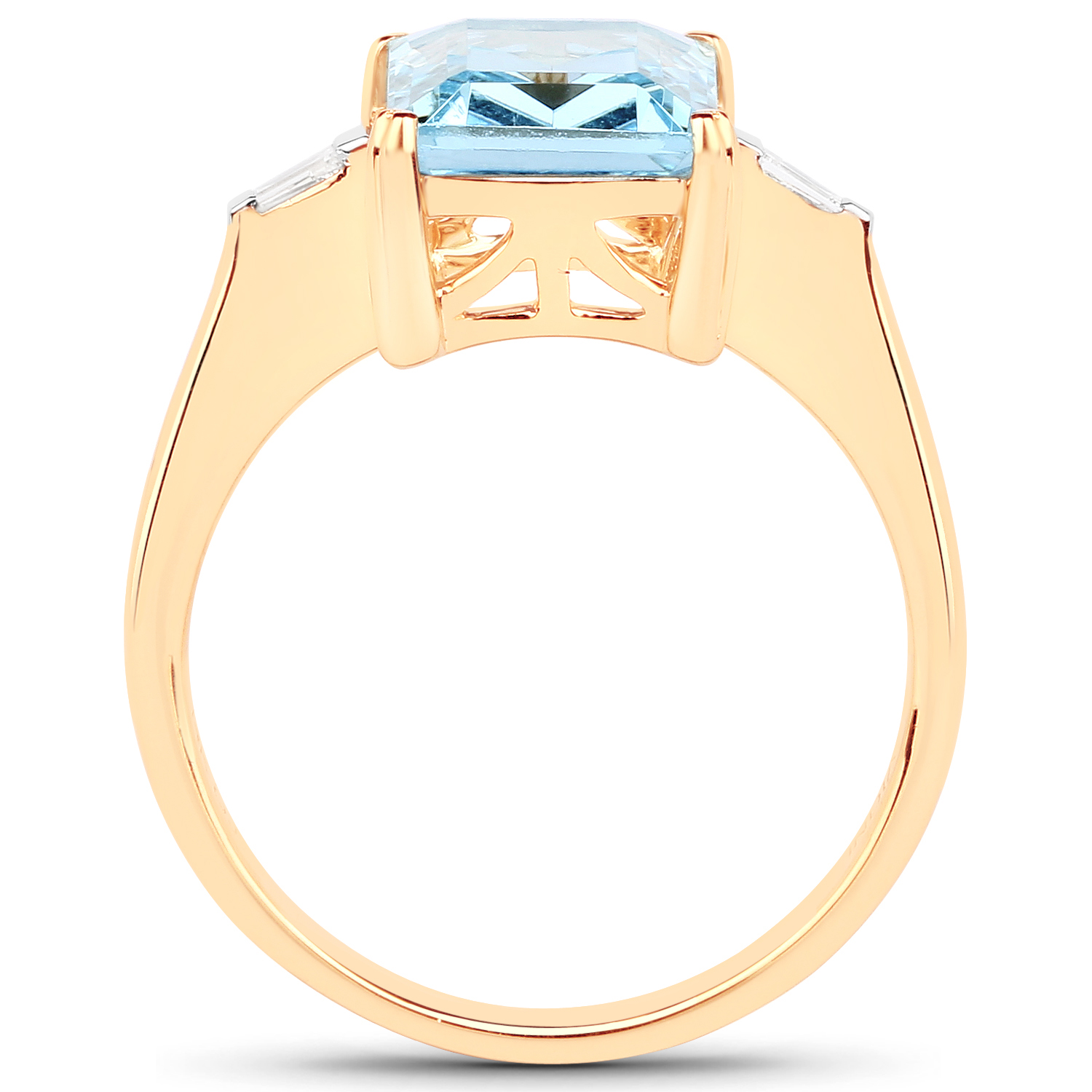 2.92 Carat Genuine Aquamarine and White Diamond 14K Yellow Gold Ring