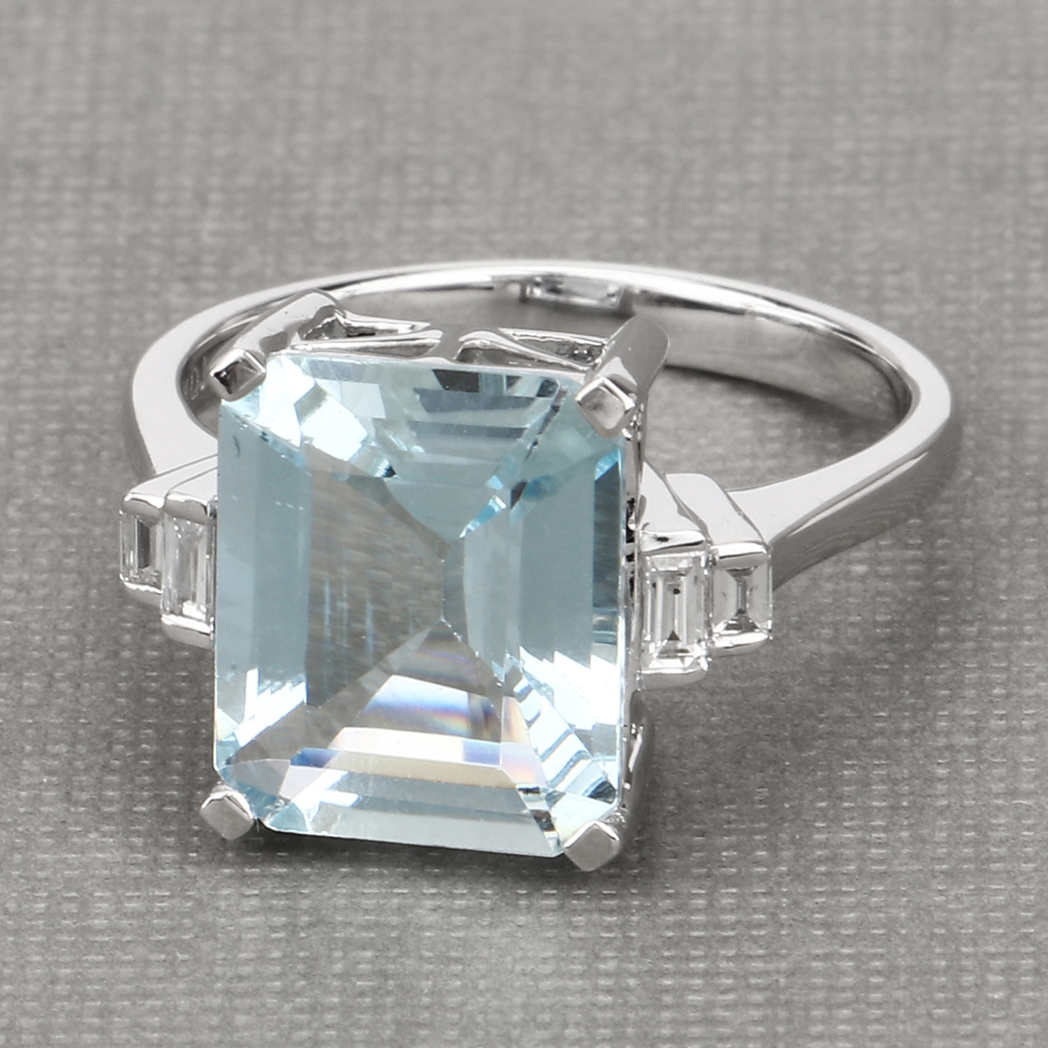 4.33 Carat Genuine Aquamarine and White Diamond 14K White Gold Ring