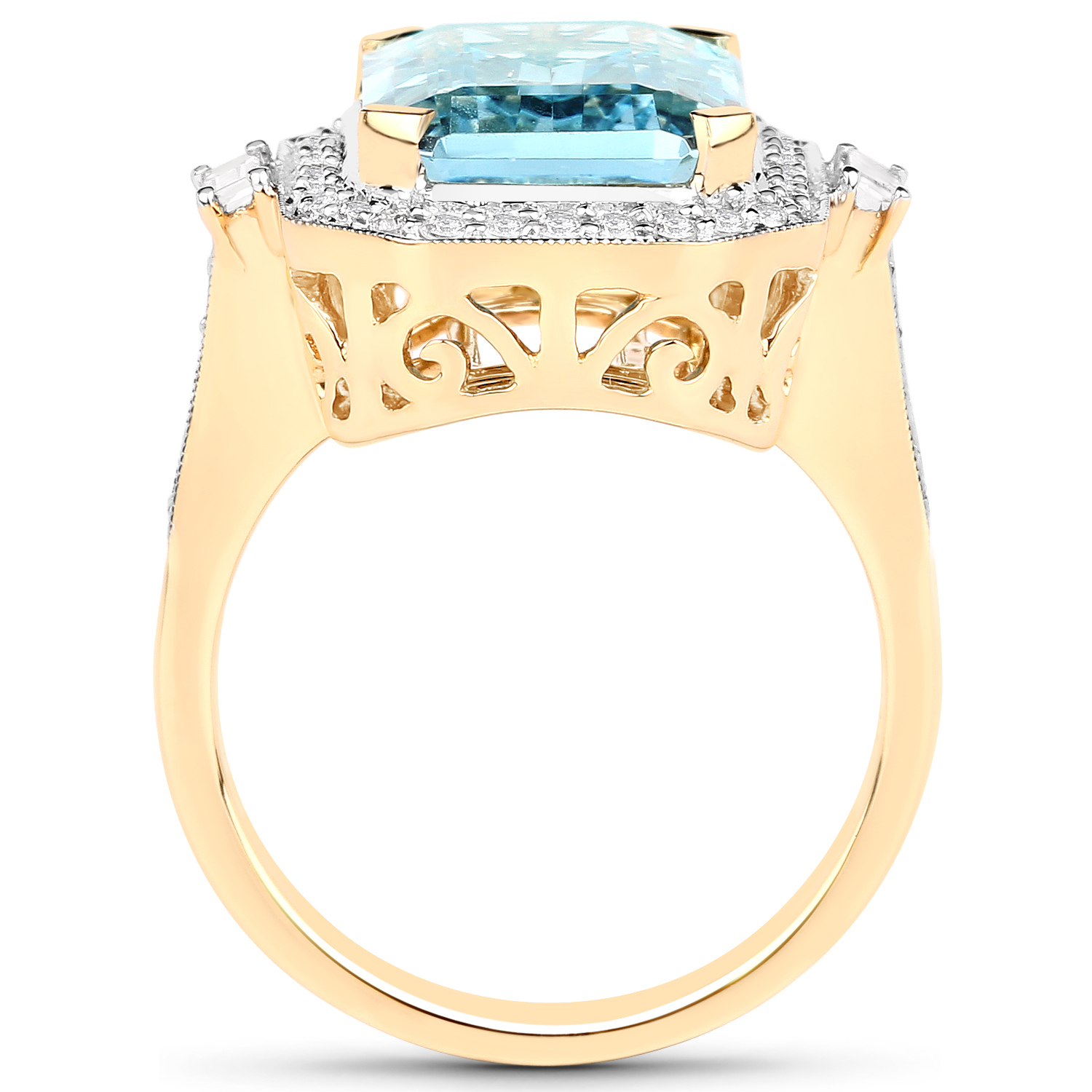5.55 Carat Genuine Aquamarine and White Diamond 14K Yellow Gold Ring
