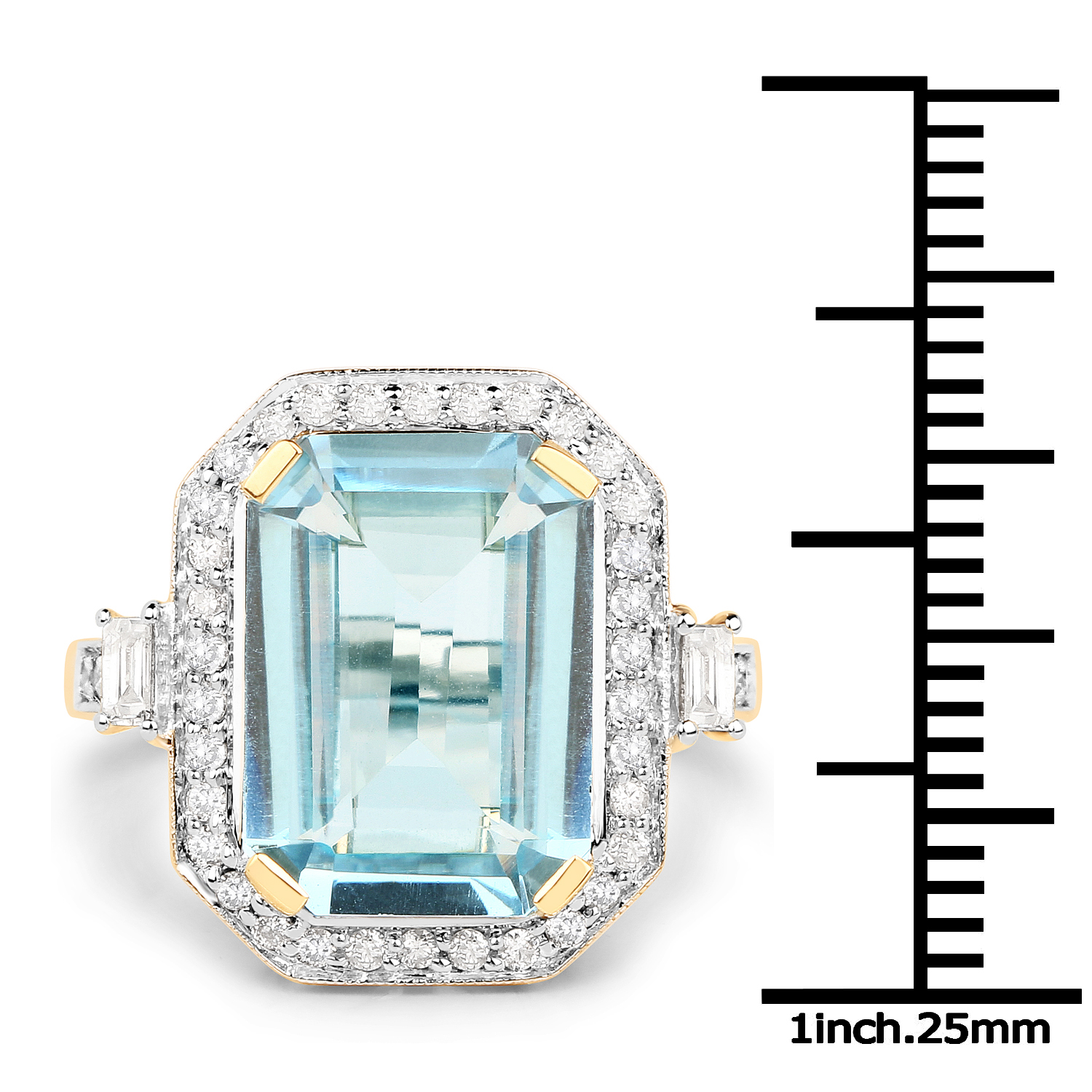 5.55 Carat Genuine Aquamarine and White Diamond 14K Yellow Gold Ring