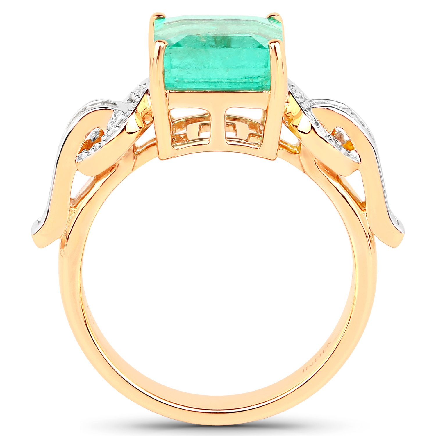 4.56 Carat Genuine Emerald and White Diamond 14K Yellow Gold Ring