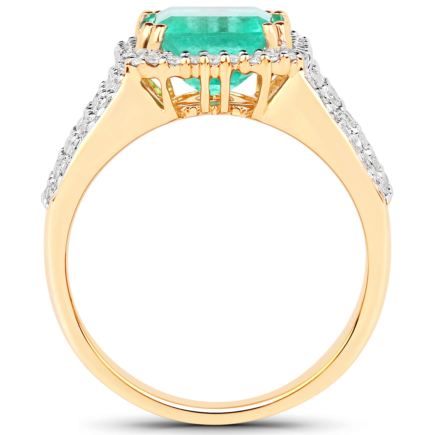 3.04 Carat Genuine Emerald and White Diamond 14K Yellow Gold Ring