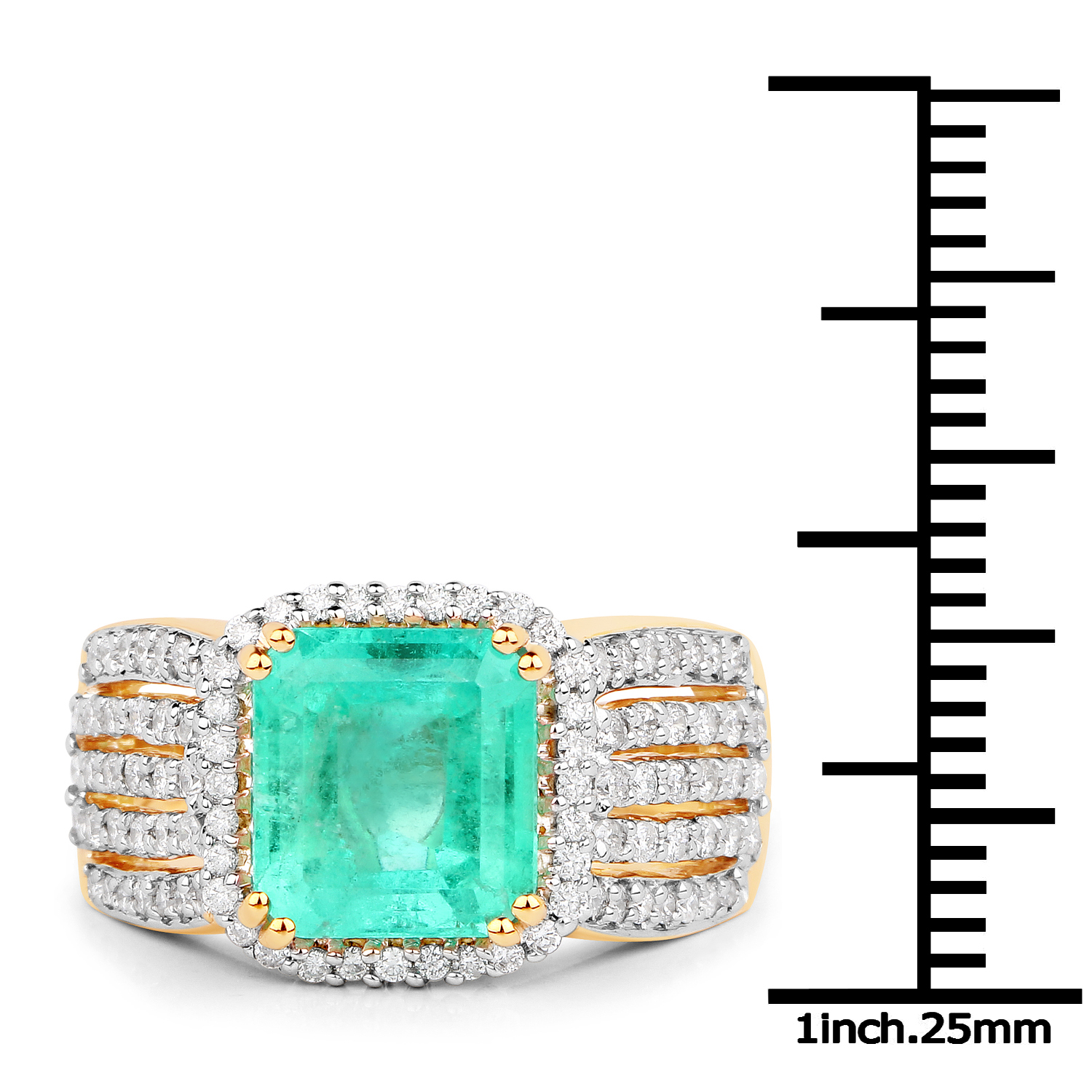 3.04 Carat Genuine Emerald and White Diamond 14K Yellow Gold Ring