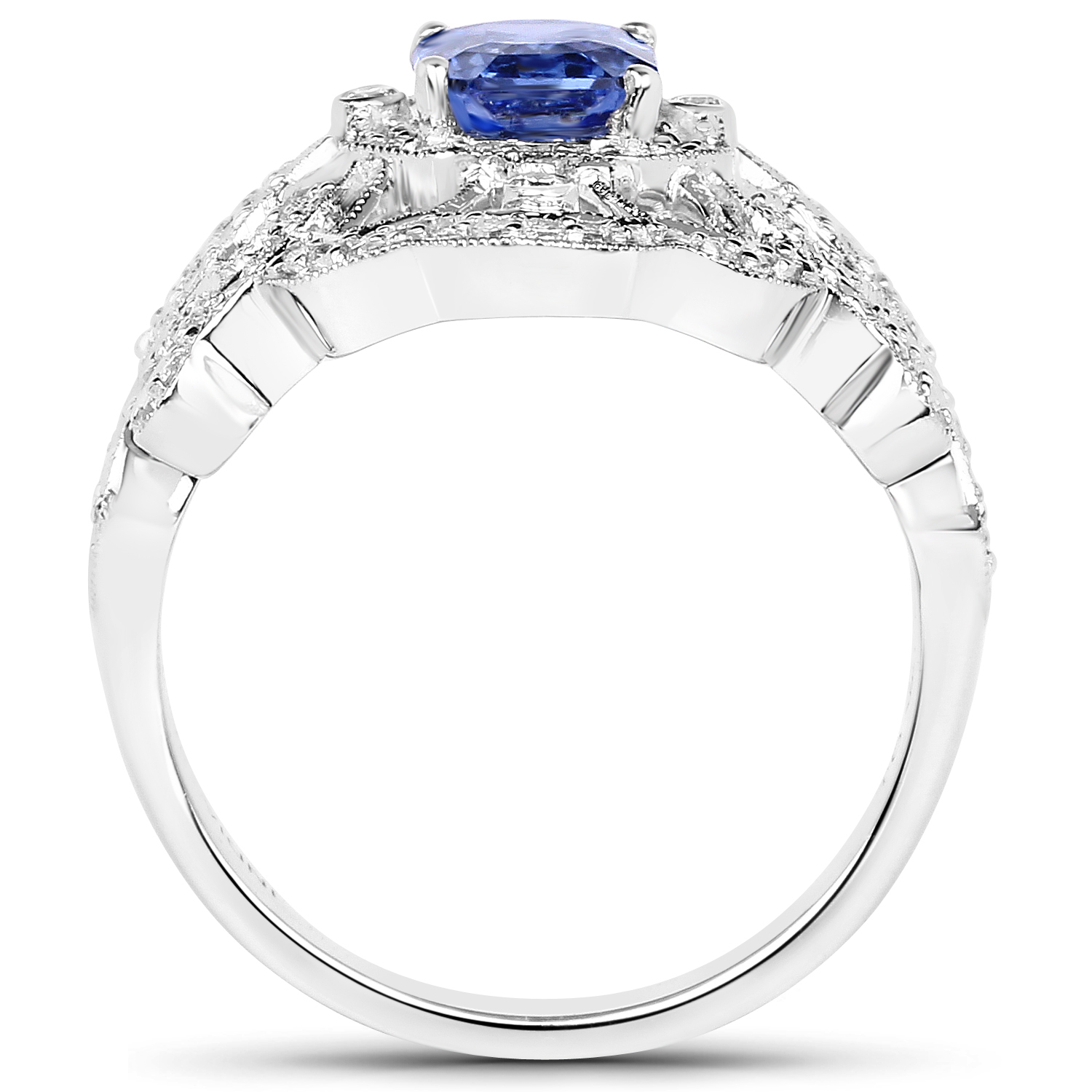 2.21 Carat Genuine Cylone Sapphire and White Diamond 14K White Gold Ring