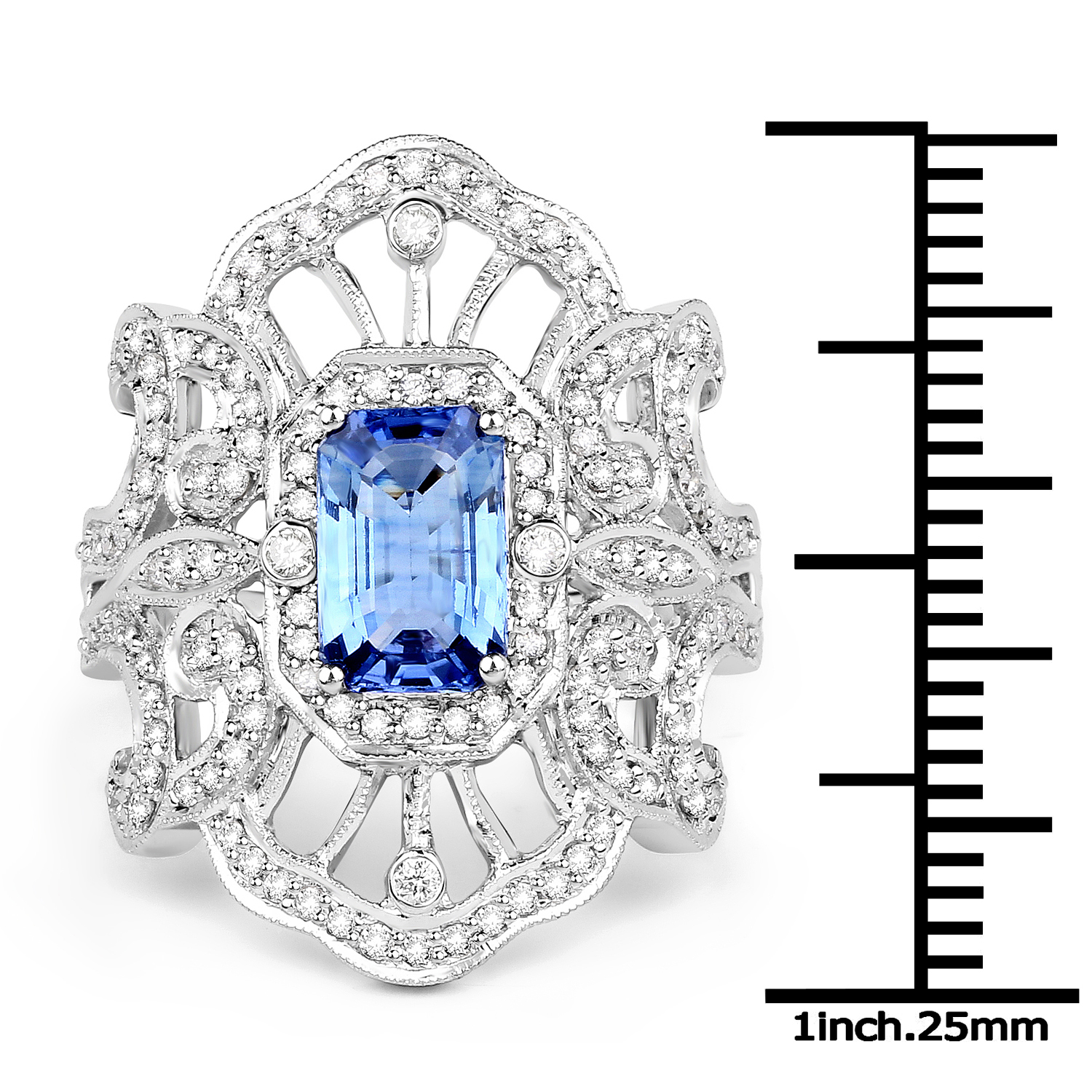 2.21 Carat Genuine Cylone Sapphire and White Diamond 14K White Gold Ring