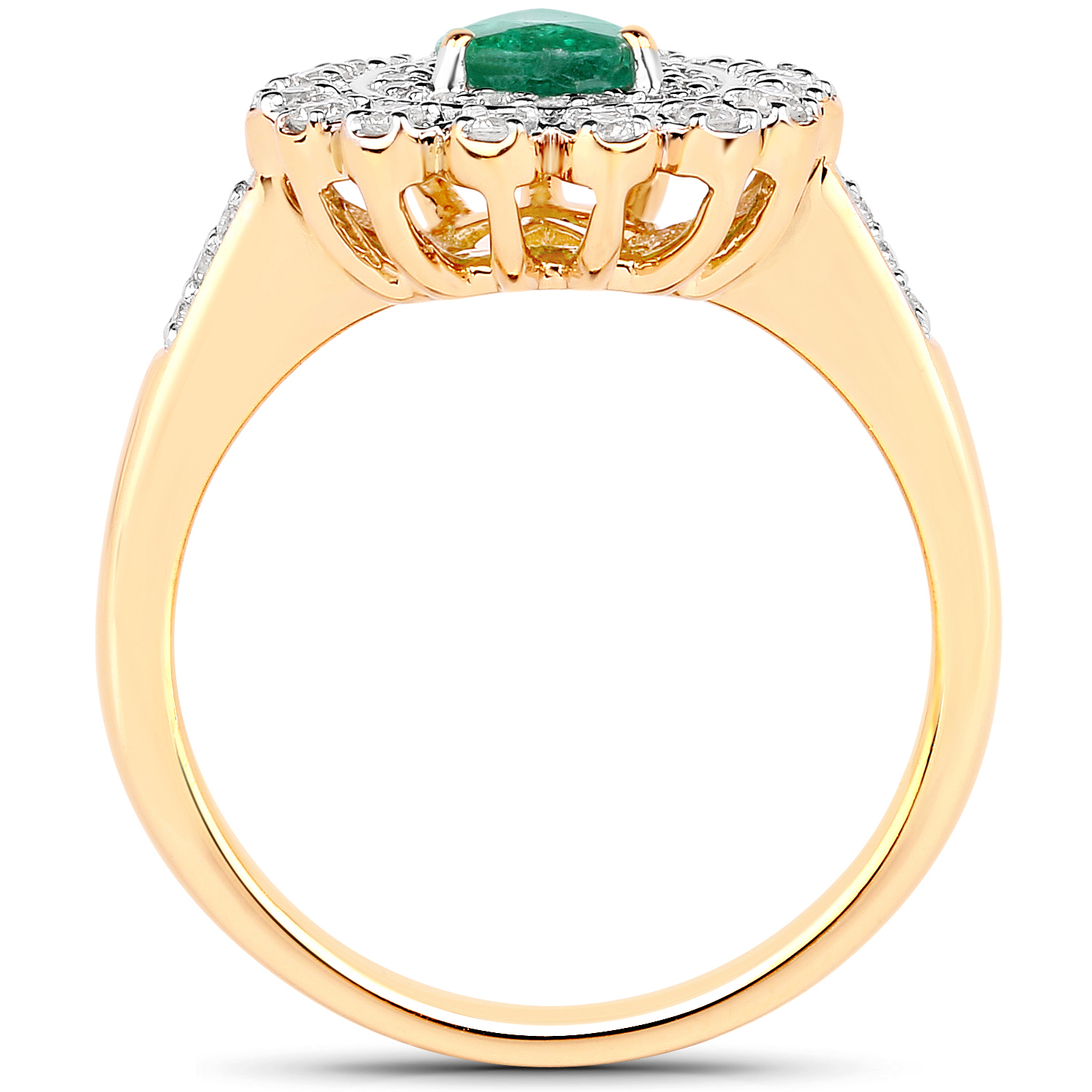 1.01 Carat Genuine Zambian Emerald and White Diamond 14K Yellow Gold Ring
