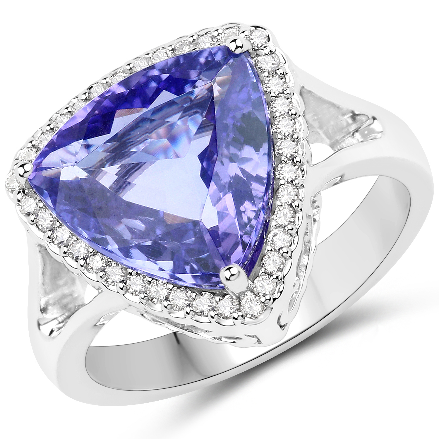 14K White Gold 5.32 Carat Genuine Tanzanite and White Diamond Ring