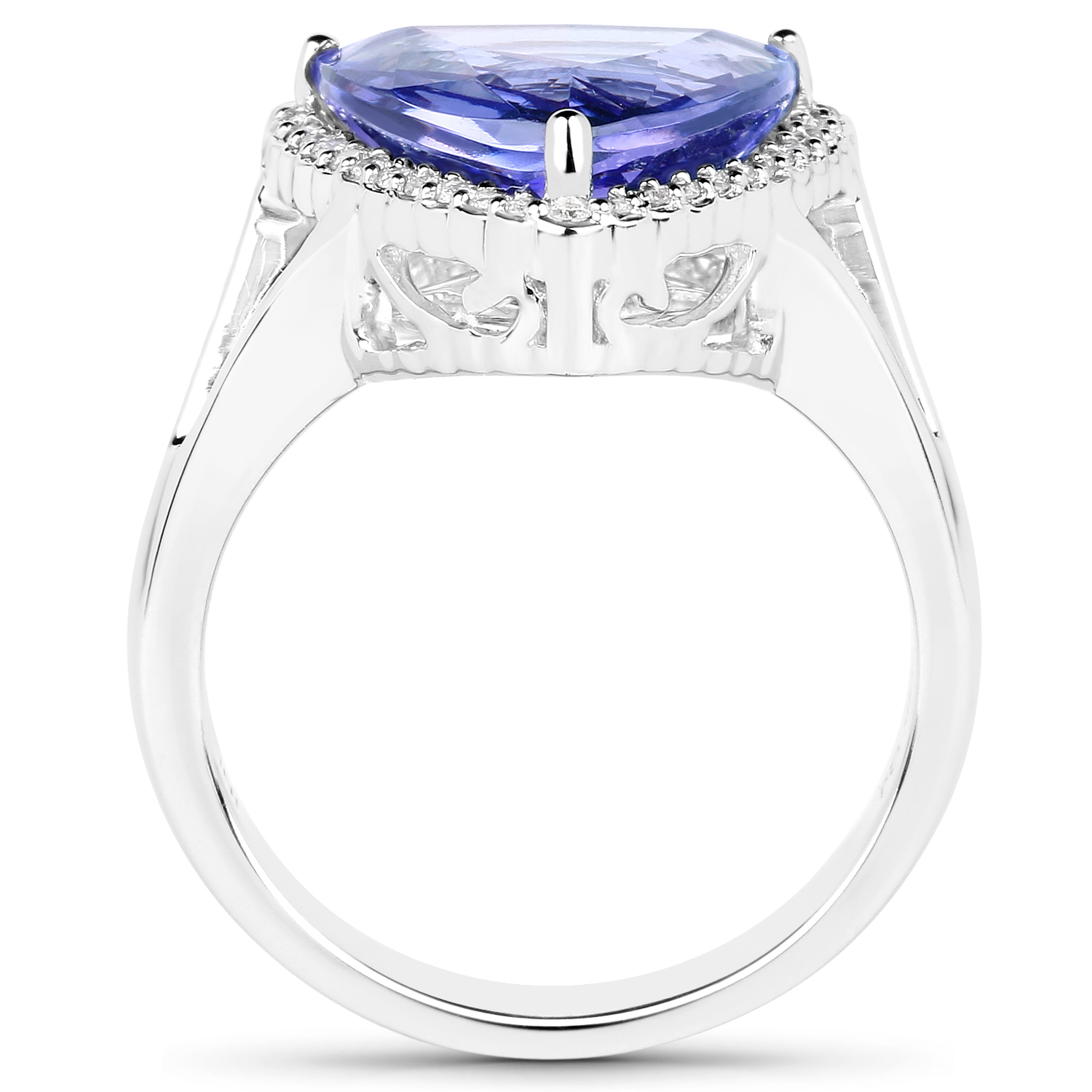 14K White Gold 5.32 Carat Genuine Tanzanite and White Diamond Ring