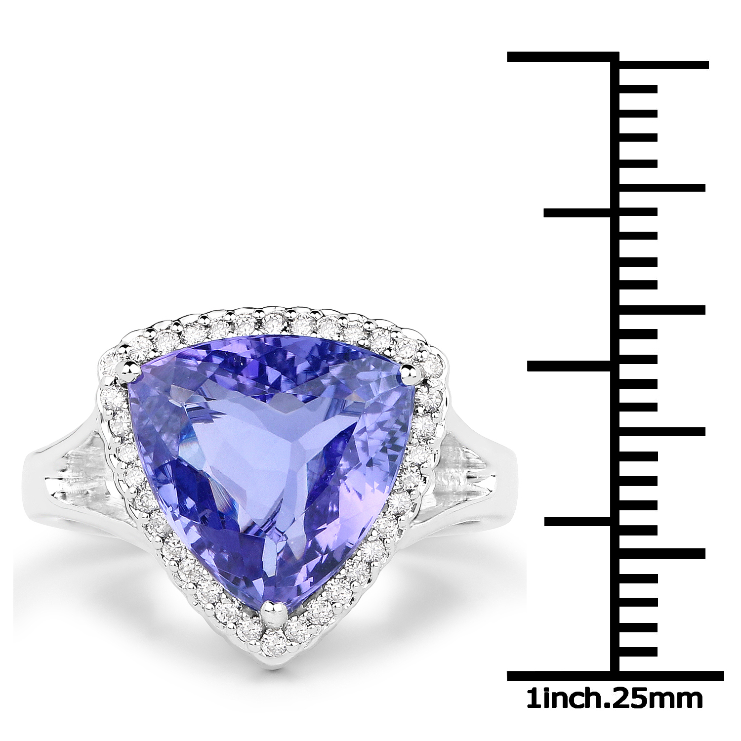 14K White Gold 5.32 Carat Genuine Tanzanite and White Diamond Ring