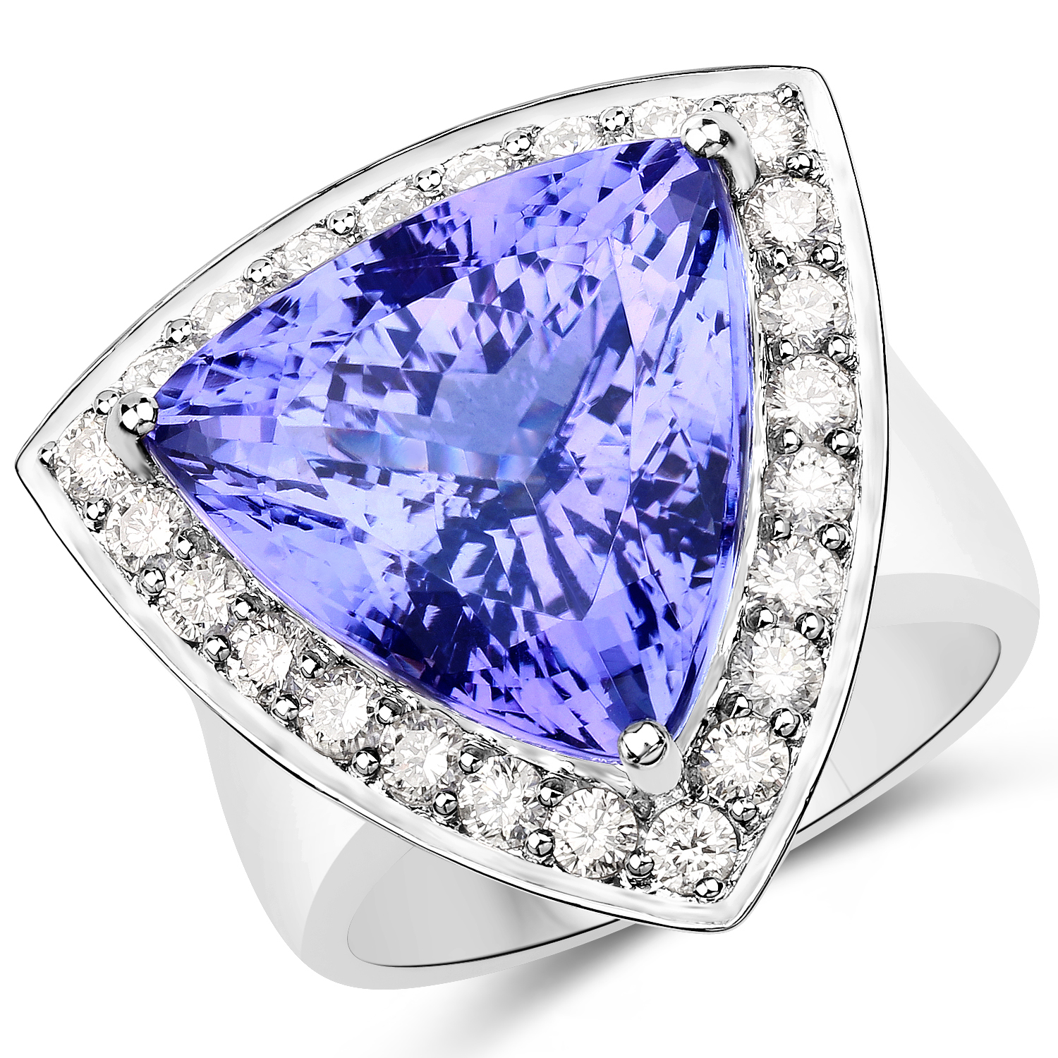 16.99 Carat Genuine Tanzanite and White Diamond 18K White Gold Ring