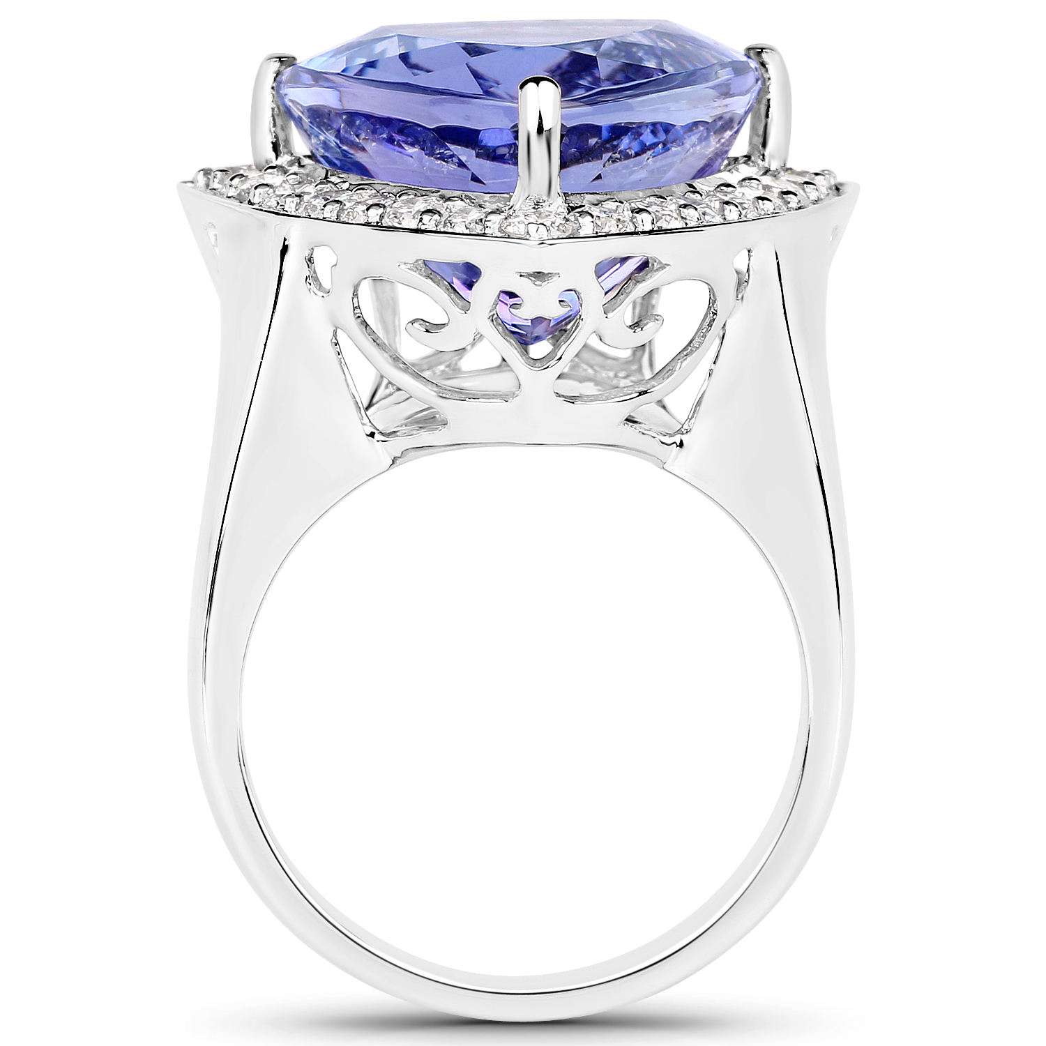 16.99 Carat Genuine Tanzanite and White Diamond 18K White Gold Ring