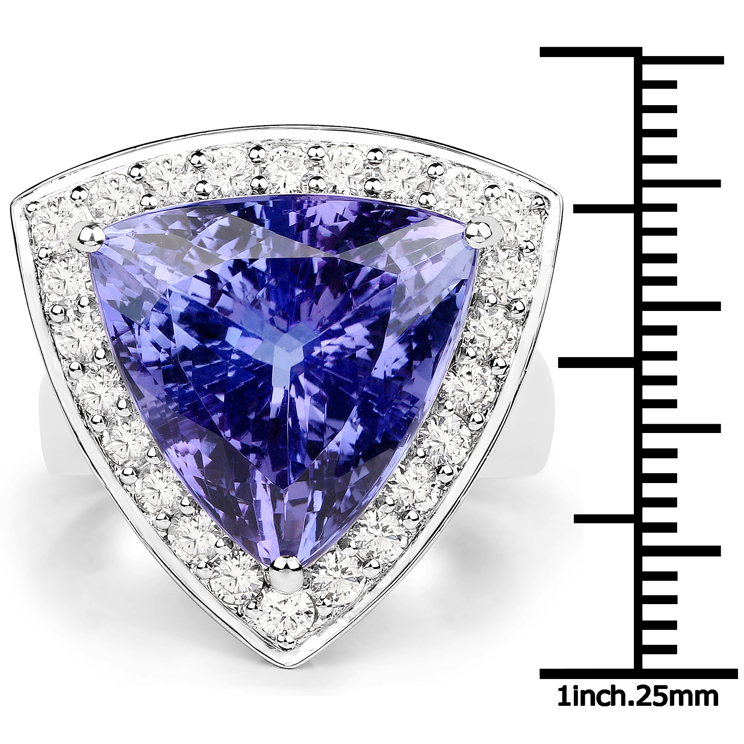 16.99 Carat Genuine Tanzanite and White Diamond 18K White Gold Ring
