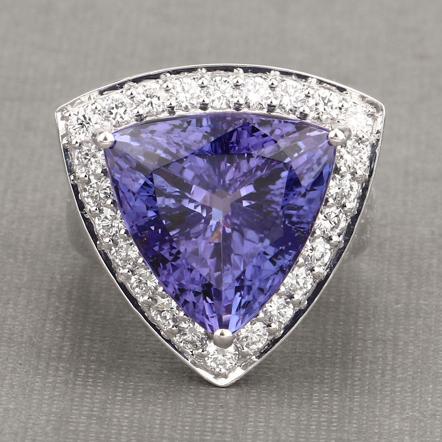 16.99 Carat Genuine Tanzanite and White Diamond 18K White Gold Ring