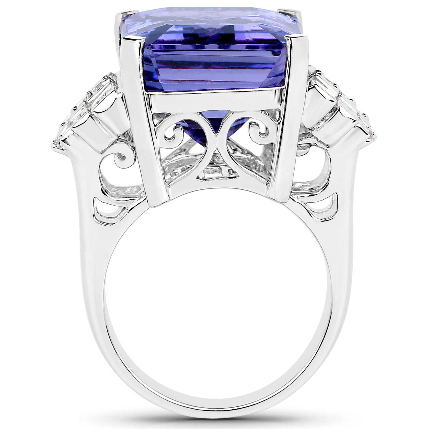 29.45 Carat Genuine Tanzanite and White Diamond 18K White Gold Ring