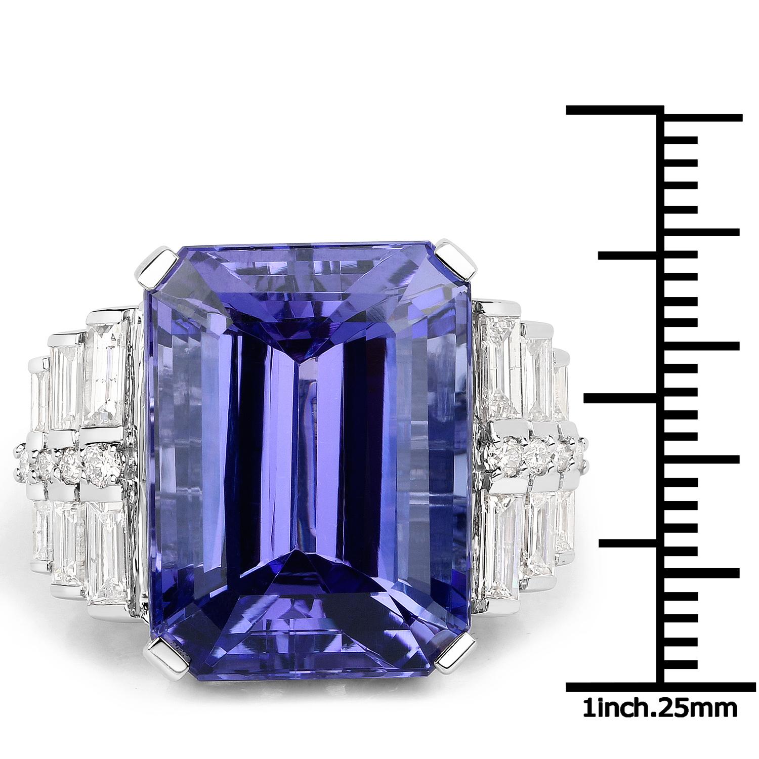 29.45 Carat Genuine Tanzanite and White Diamond 18K White Gold Ring