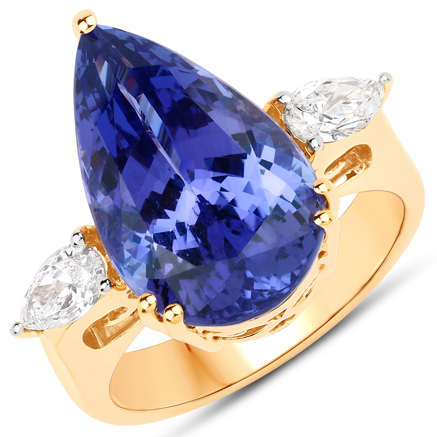11.65 Carat Genuine Tanzanite and White Diamond 18K Yellow Gold Ring