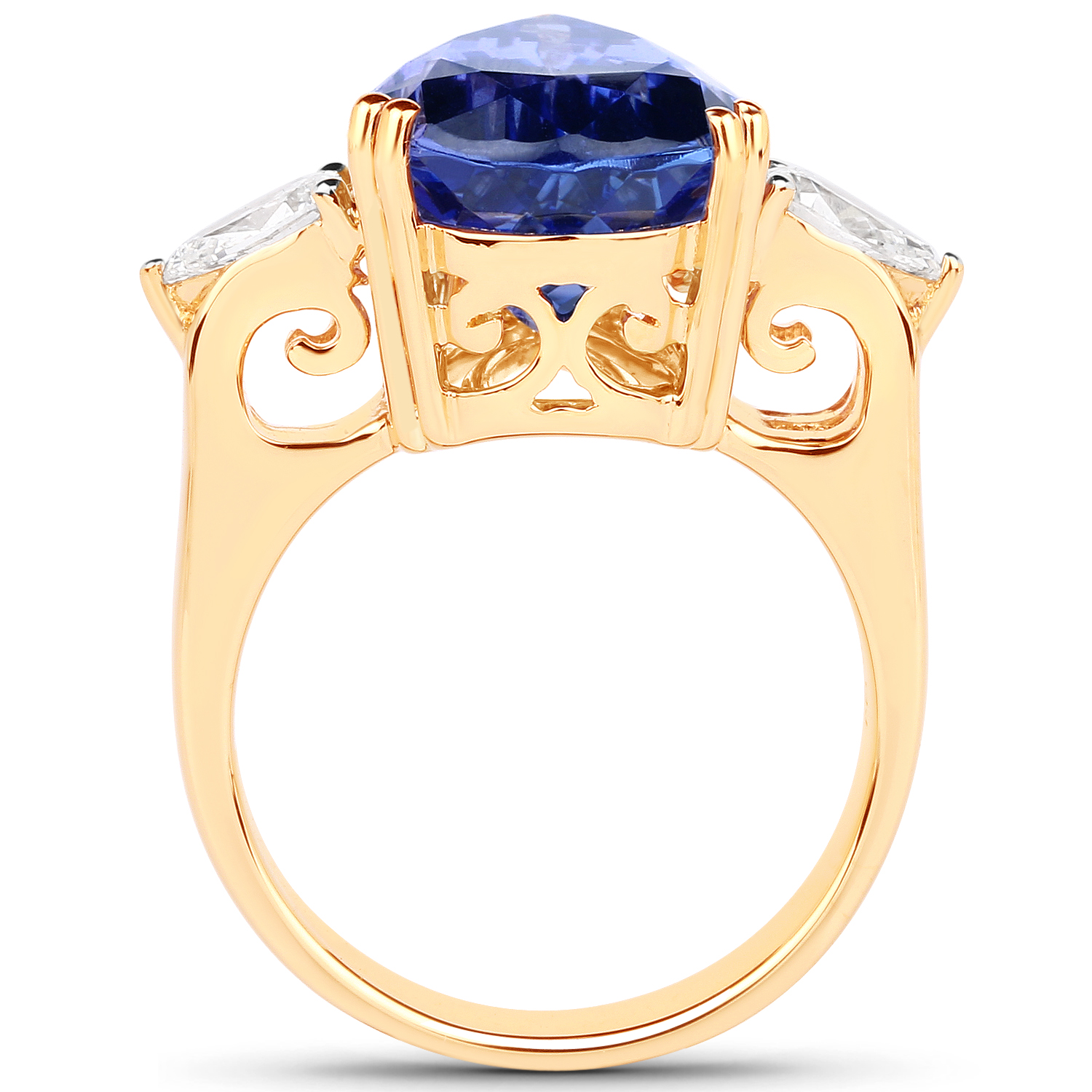 11.65 Carat Genuine Tanzanite and White Diamond 18K Yellow Gold Ring