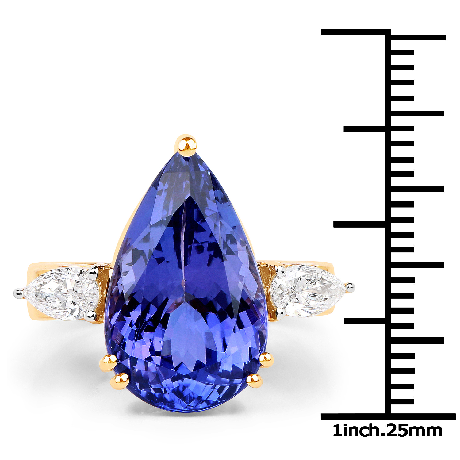 11.65 Carat Genuine Tanzanite and White Diamond 18K Yellow Gold Ring