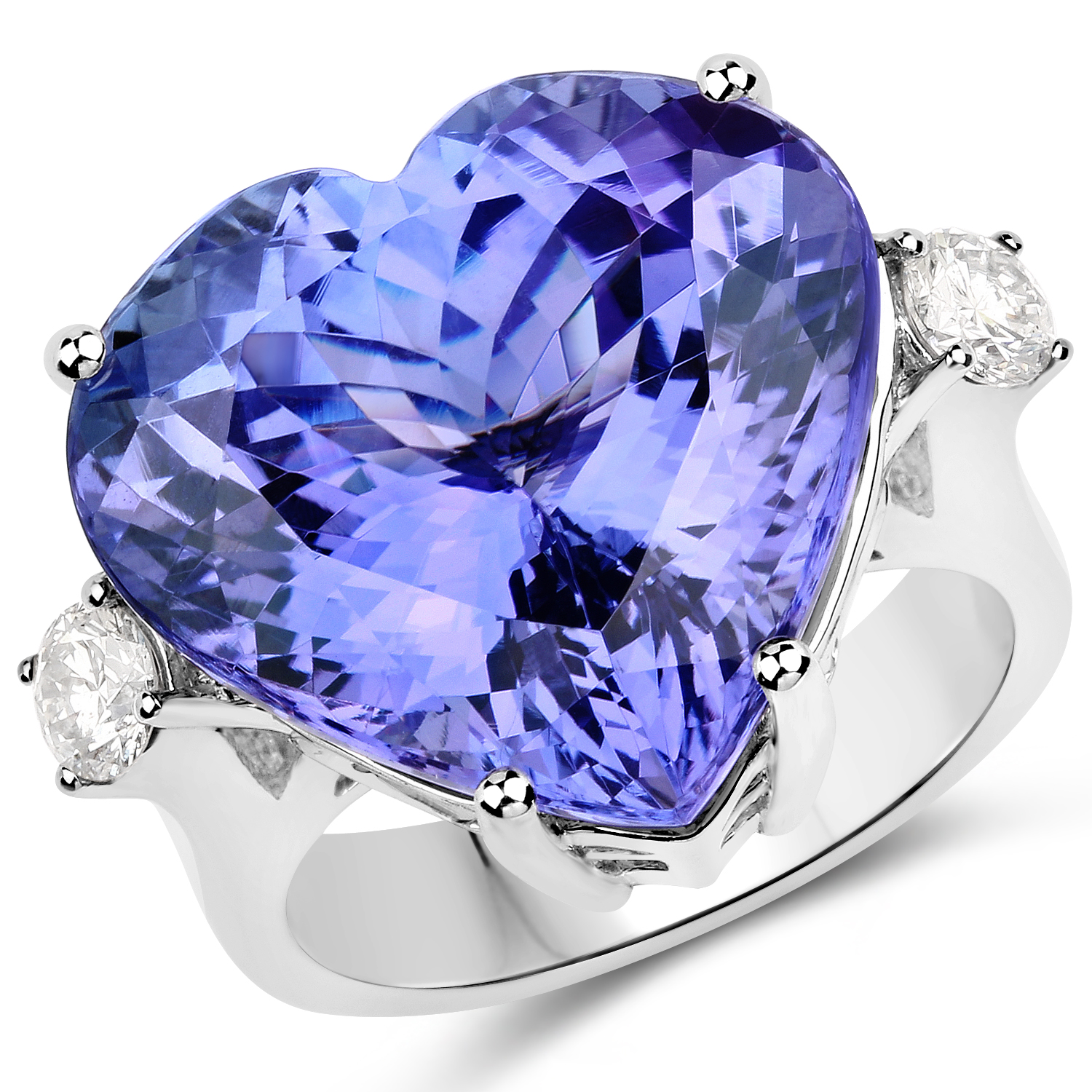 23.13 Carat Genuine Tanzanite and White Diamond 18K White Gold Ring