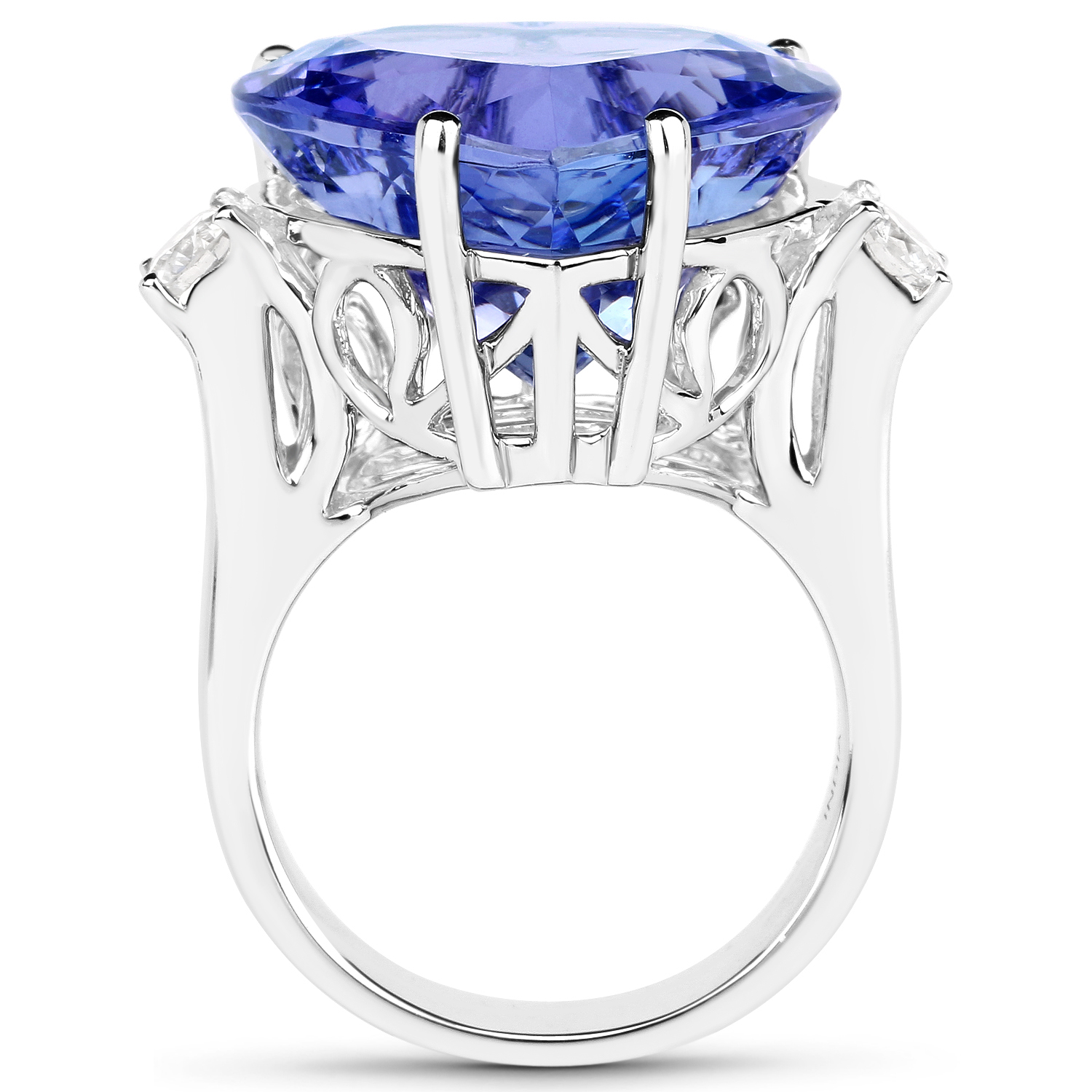 23.13 Carat Genuine Tanzanite and White Diamond 18K White Gold Ring