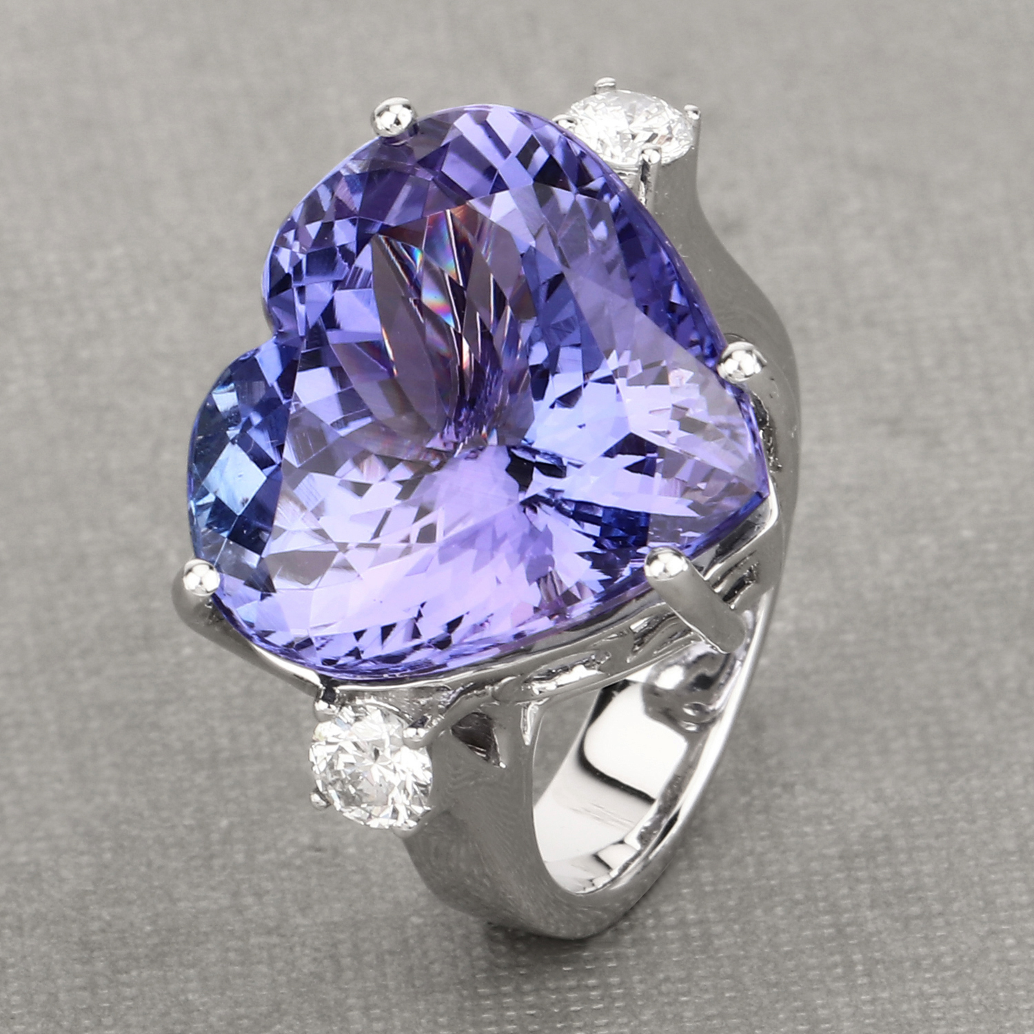 23.13 Carat Genuine Tanzanite and White Diamond 18K White Gold Ring