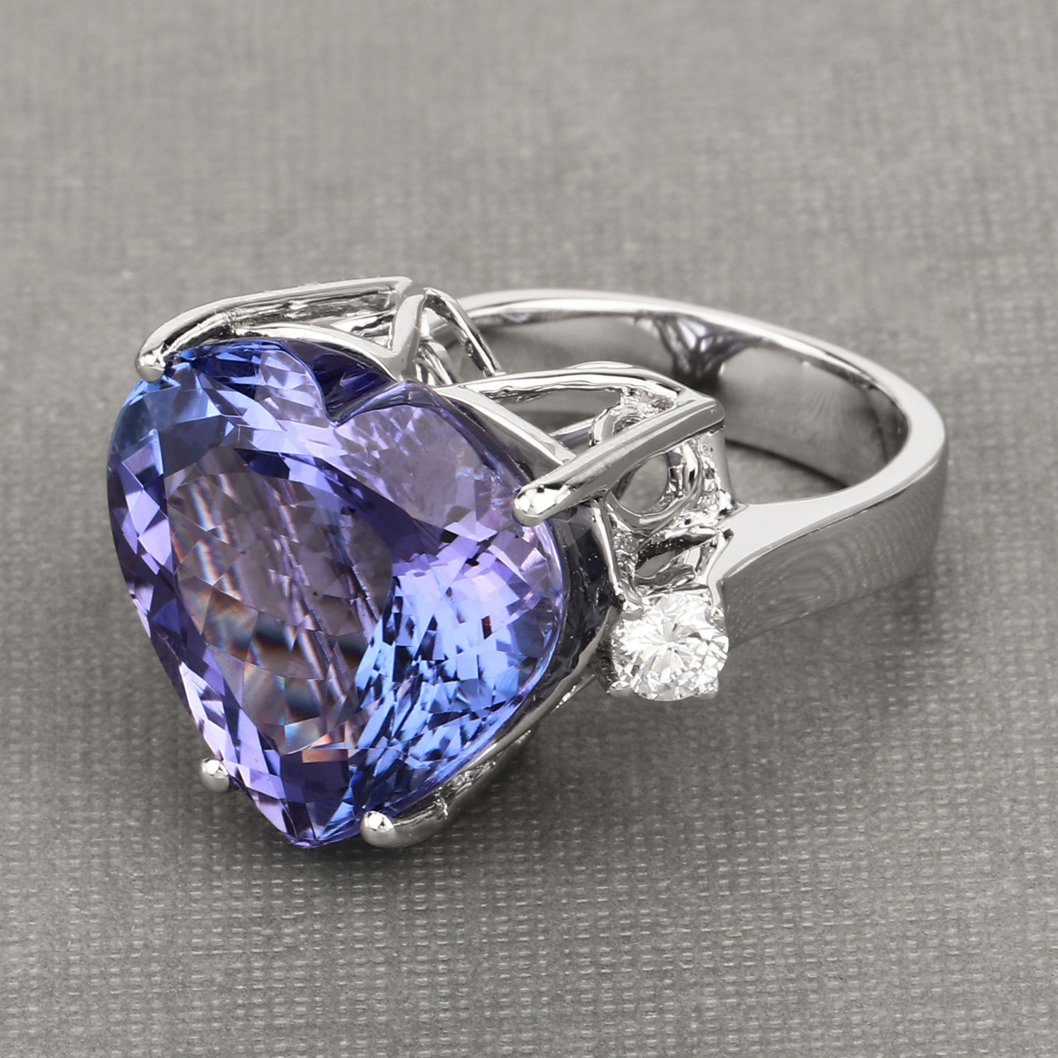 23.13 Carat Genuine Tanzanite and White Diamond 18K White Gold Ring