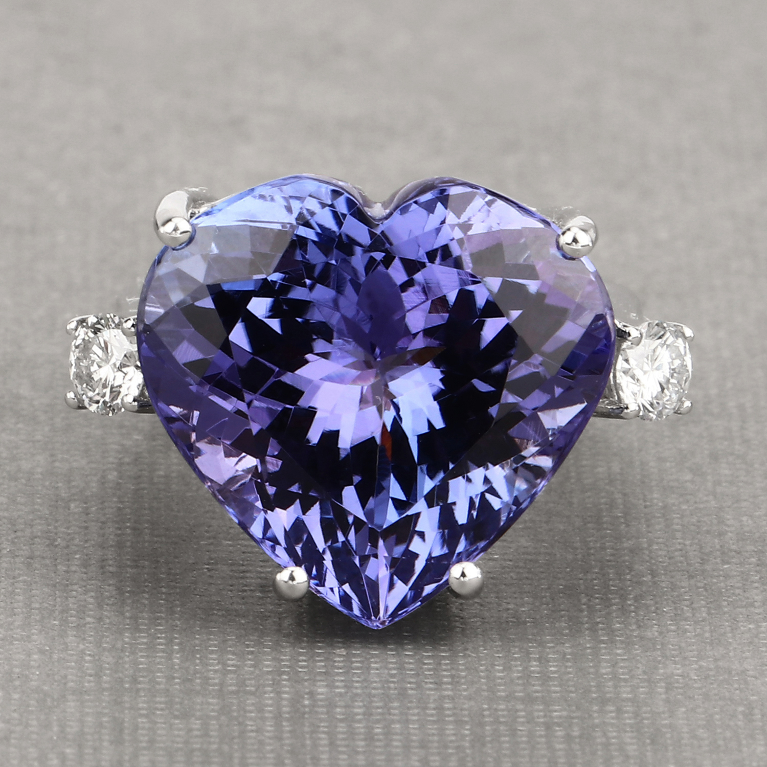 23.13 Carat Genuine Tanzanite and White Diamond 18K White Gold Ring