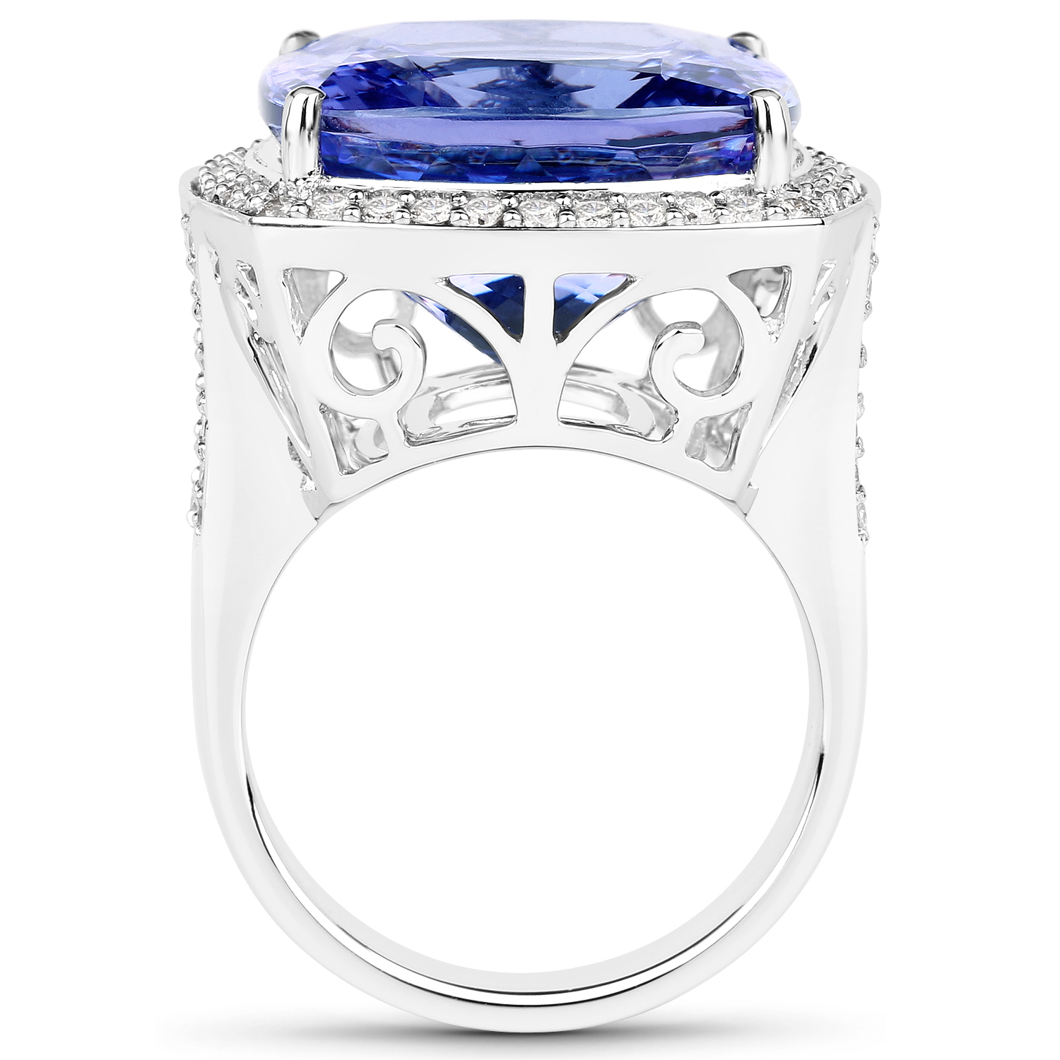25.70 Carat Genuine Tanzanite and White Diamond 18K White Gold Ring