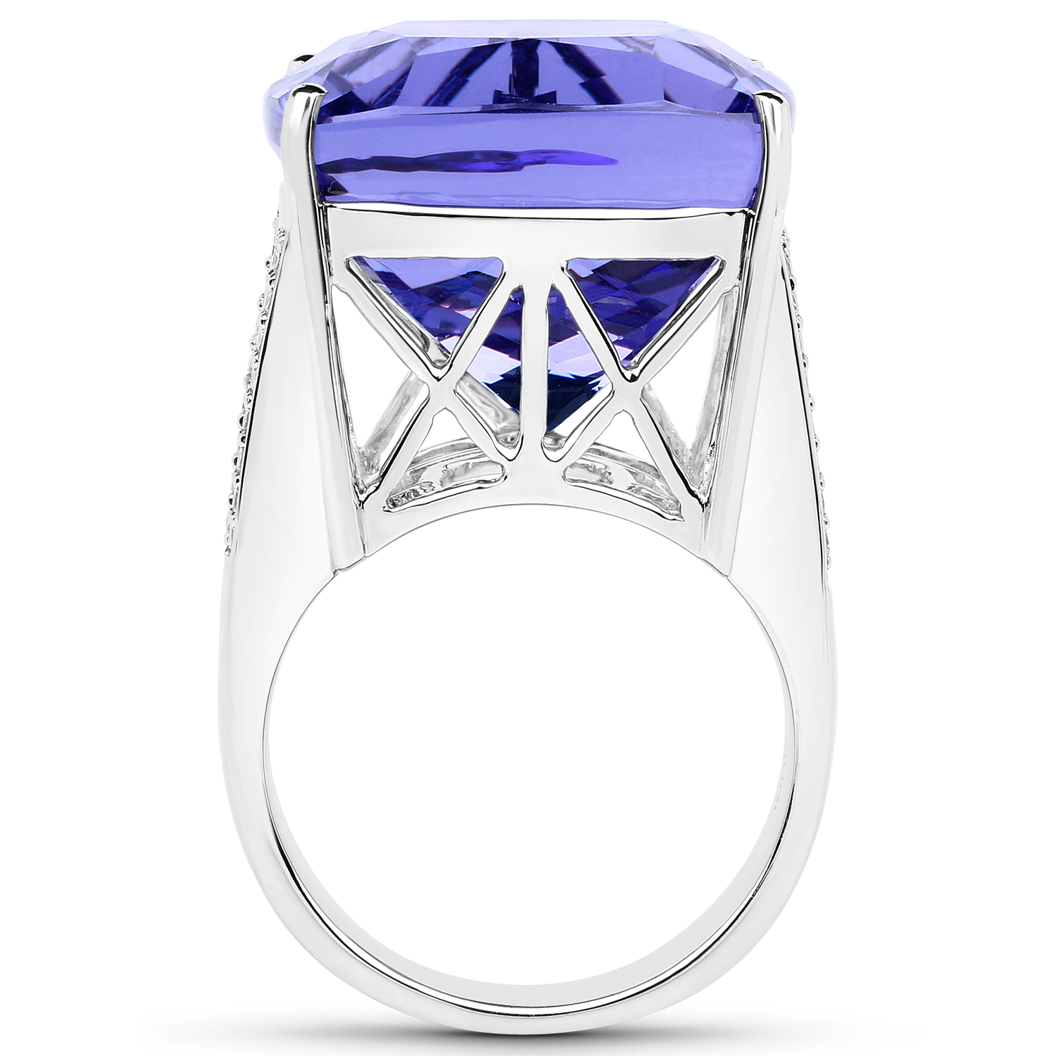 40.19 Carat Genuine Tanzanite and White Diamond 18K White Gold Ring