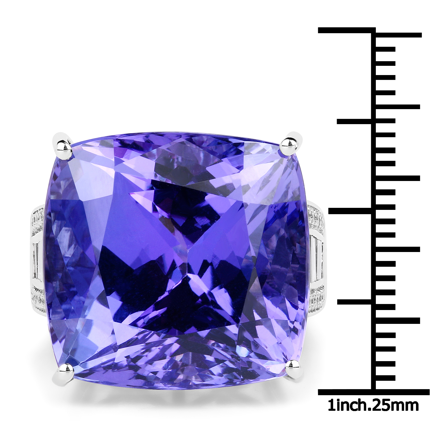 40.19 Carat Genuine Tanzanite and White Diamond 18K White Gold Ring