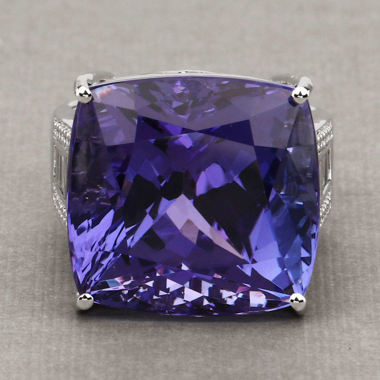 40.19 Carat Genuine Tanzanite and White Diamond 18K White Gold Ring