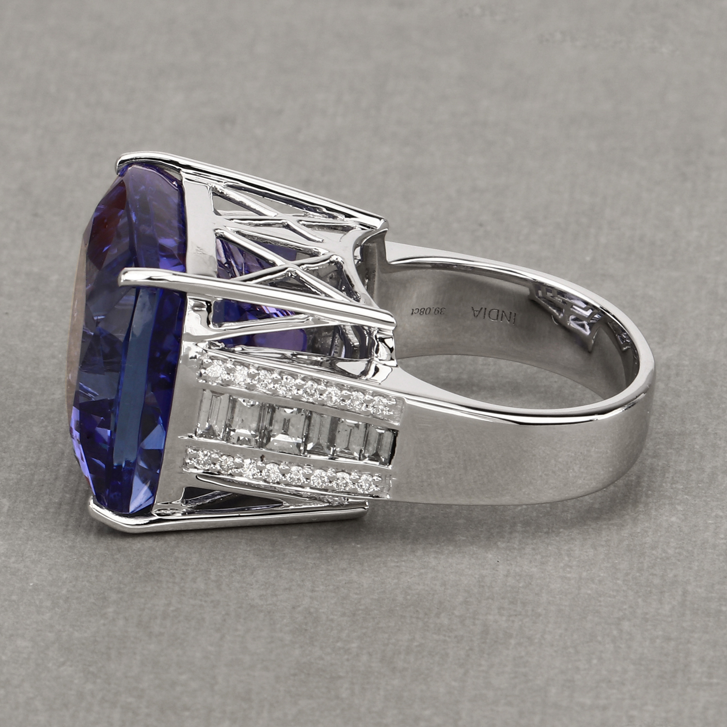 40.19 Carat Genuine Tanzanite and White Diamond 18K White Gold Ring