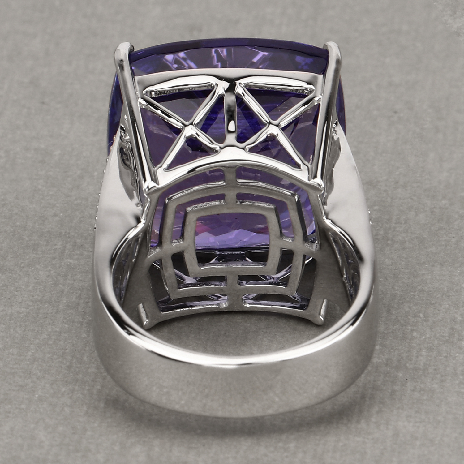 40.19 Carat Genuine Tanzanite and White Diamond 18K White Gold Ring