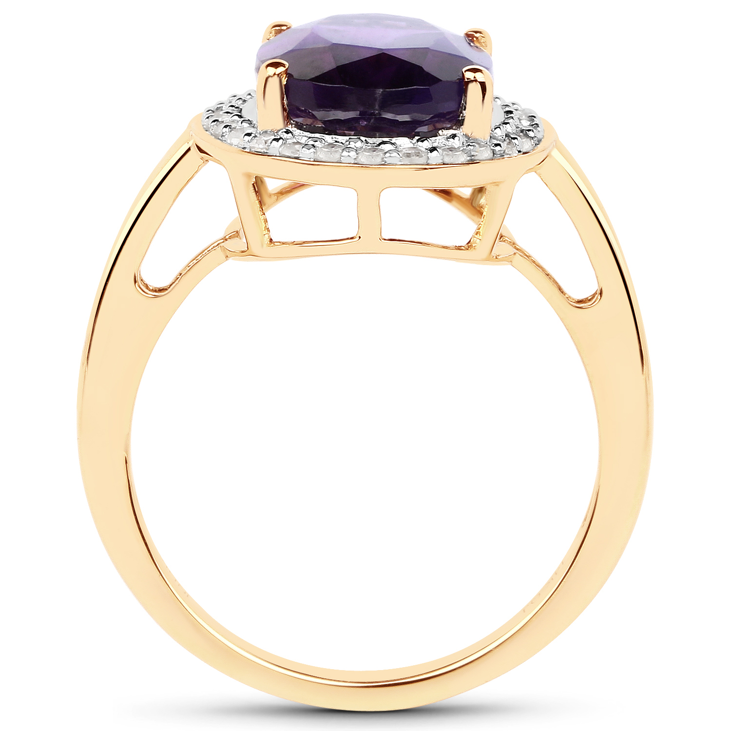 4.66 Carat Genuine Amethyst and White Diamond 14K Yellow Gold Ring
