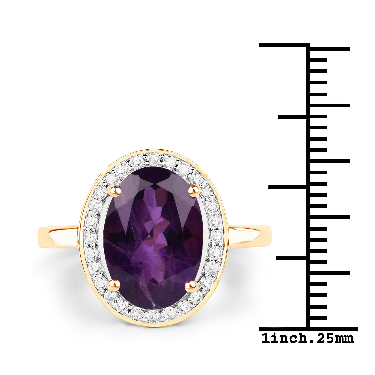 4.66 Carat Genuine Amethyst and White Diamond 14K Yellow Gold Ring