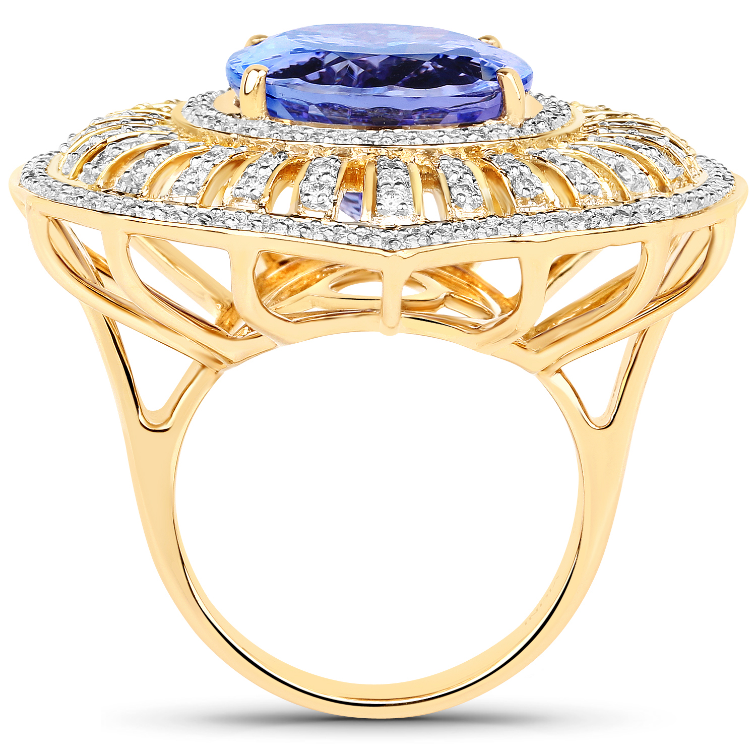17.85 Carat Genuine Tanzanite and White Diamond 18K Yellow Gold Ring