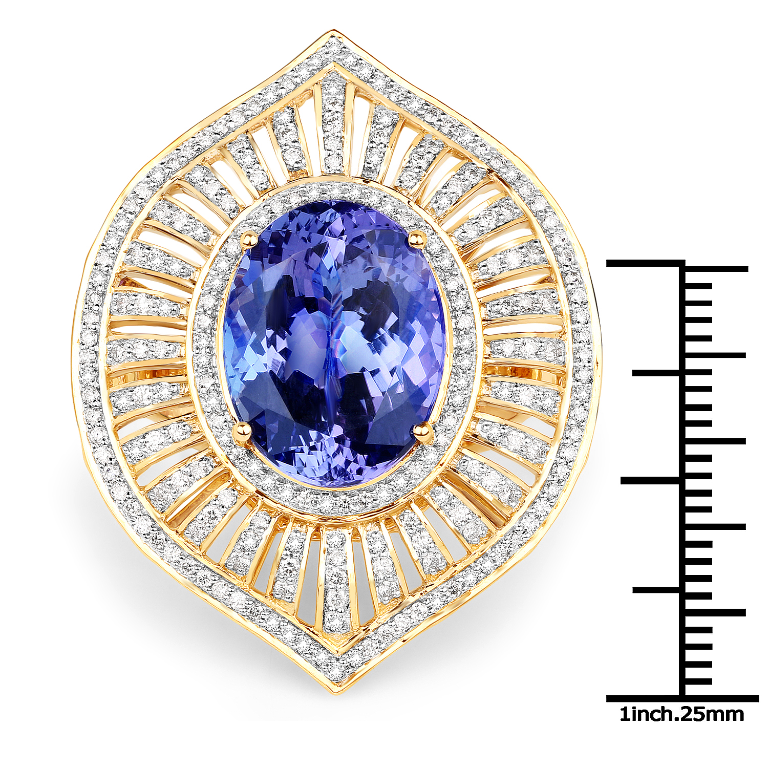 17.85 Carat Genuine Tanzanite and White Diamond 18K Yellow Gold Ring