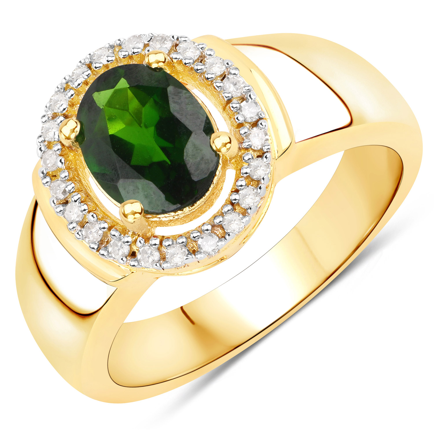 1.32 Carat Genuine Chrome Diopside and White Diamond .925 Sterling Silver Ring
