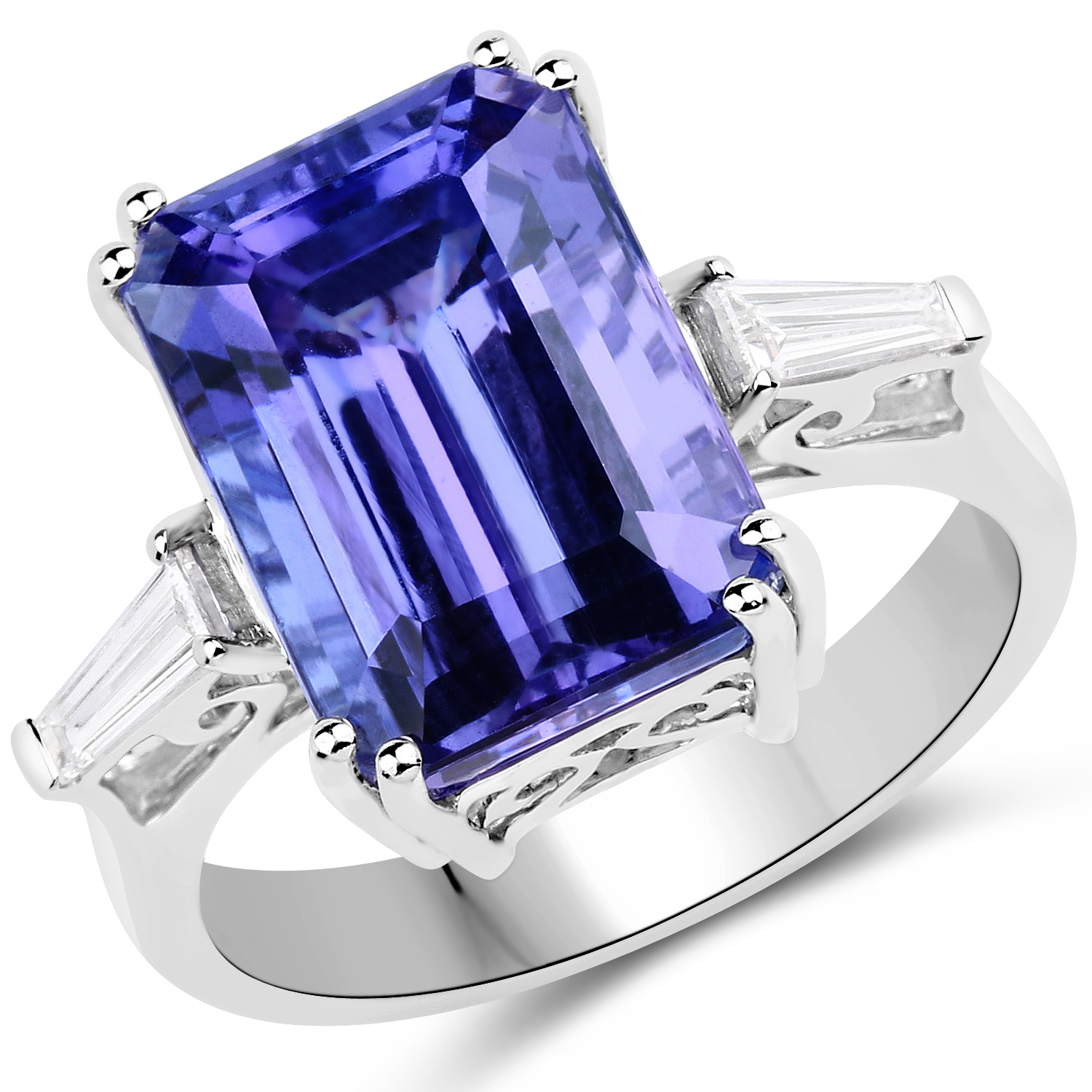 10.77 Carat Genuine Tanzanite and White Diamond 18K White Gold Ring