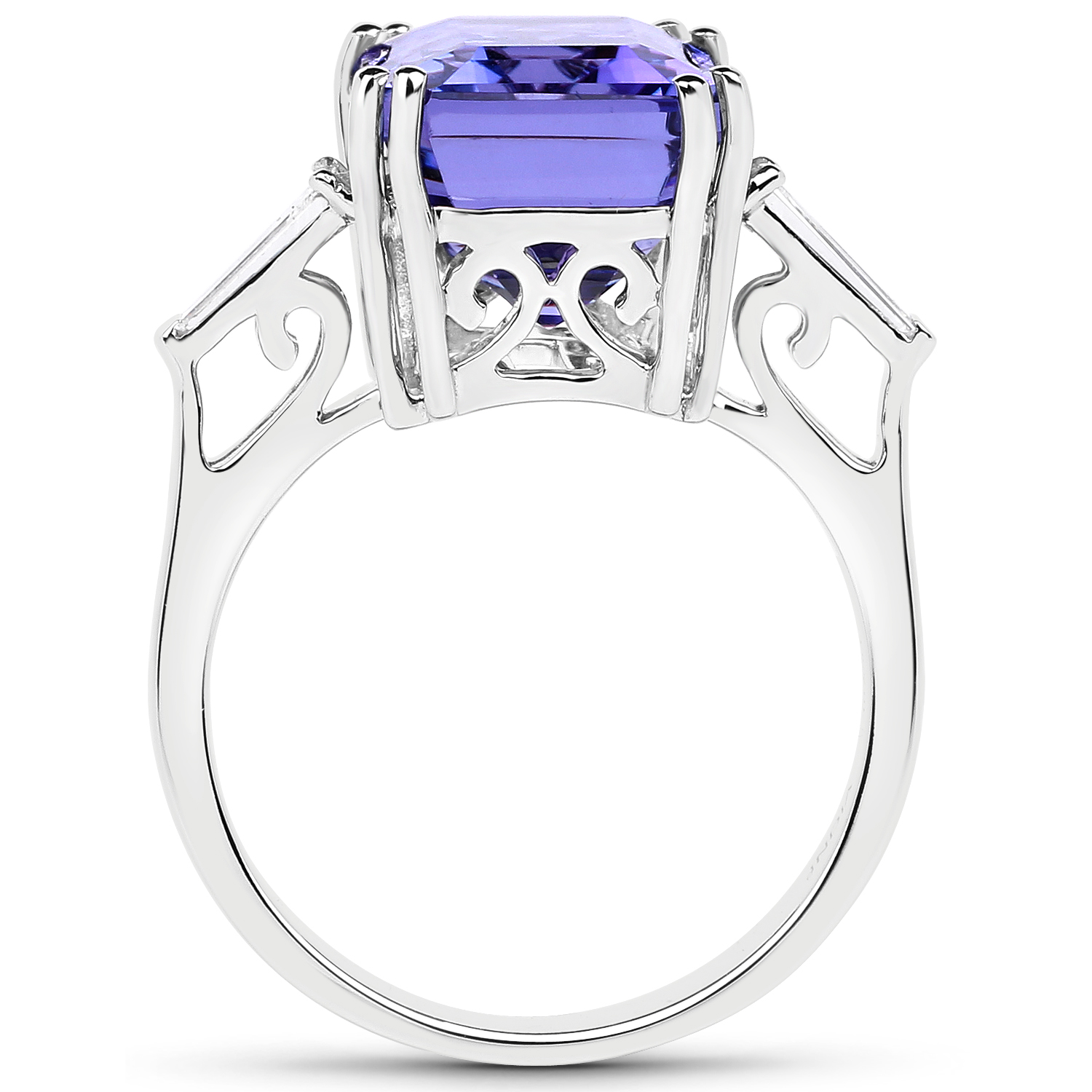 10.77 Carat Genuine Tanzanite and White Diamond 18K White Gold Ring