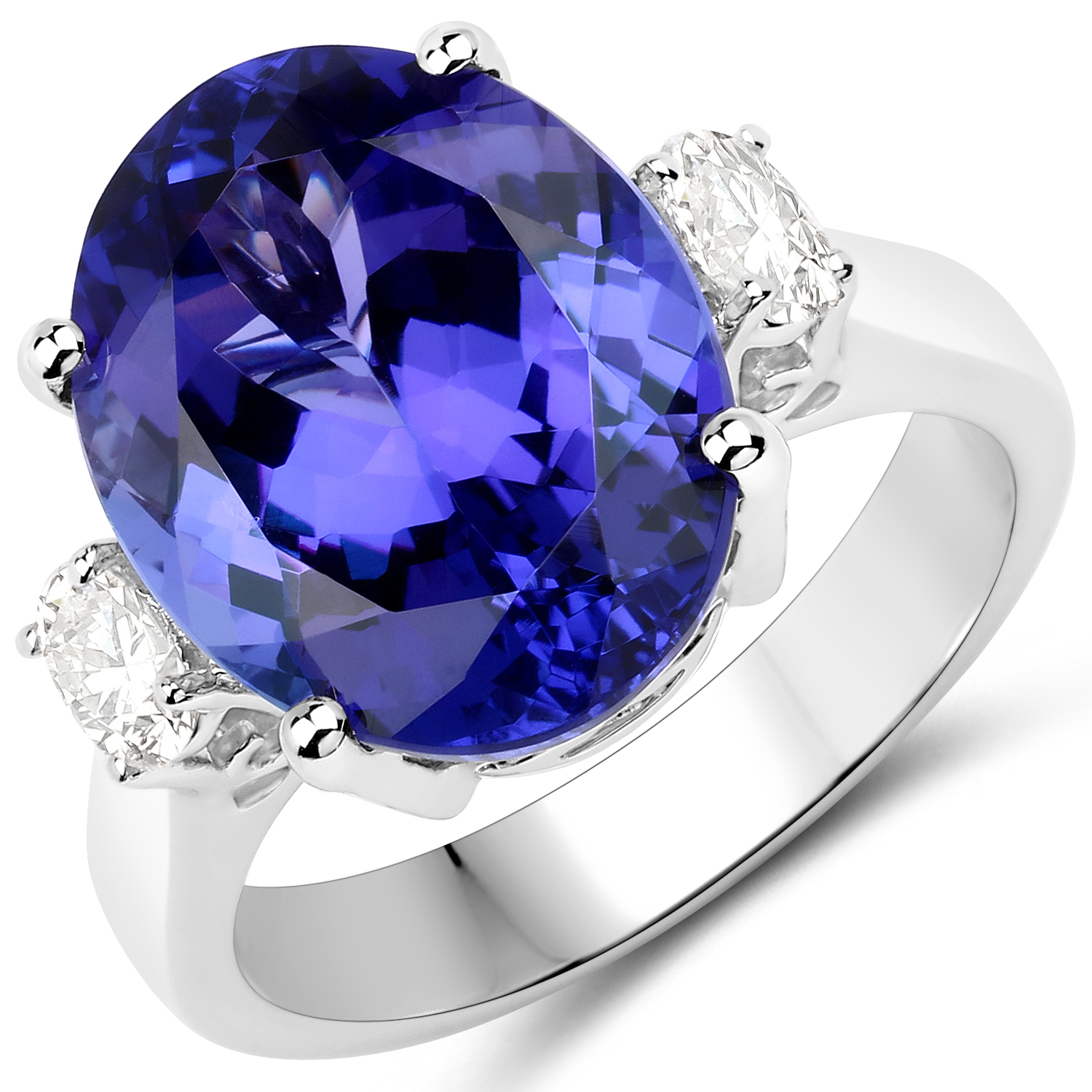 10.72 Carat Genuine Tanzanite and White Diamond 18K White Gold Ring