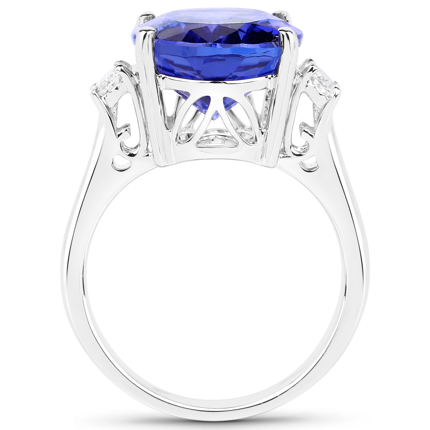 10.72 Carat Genuine Tanzanite and White Diamond 18K White Gold Ring