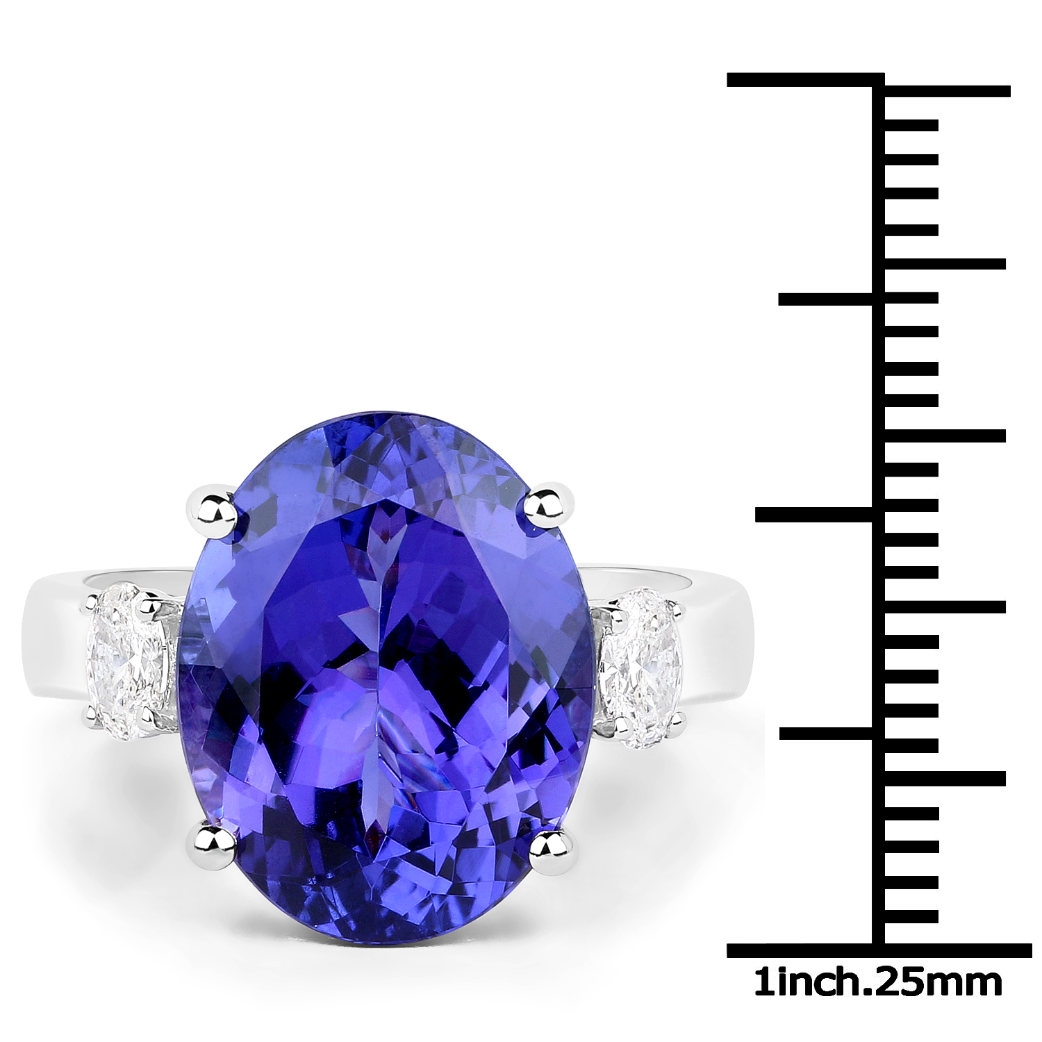 10.72 Carat Genuine Tanzanite and White Diamond 18K White Gold Ring