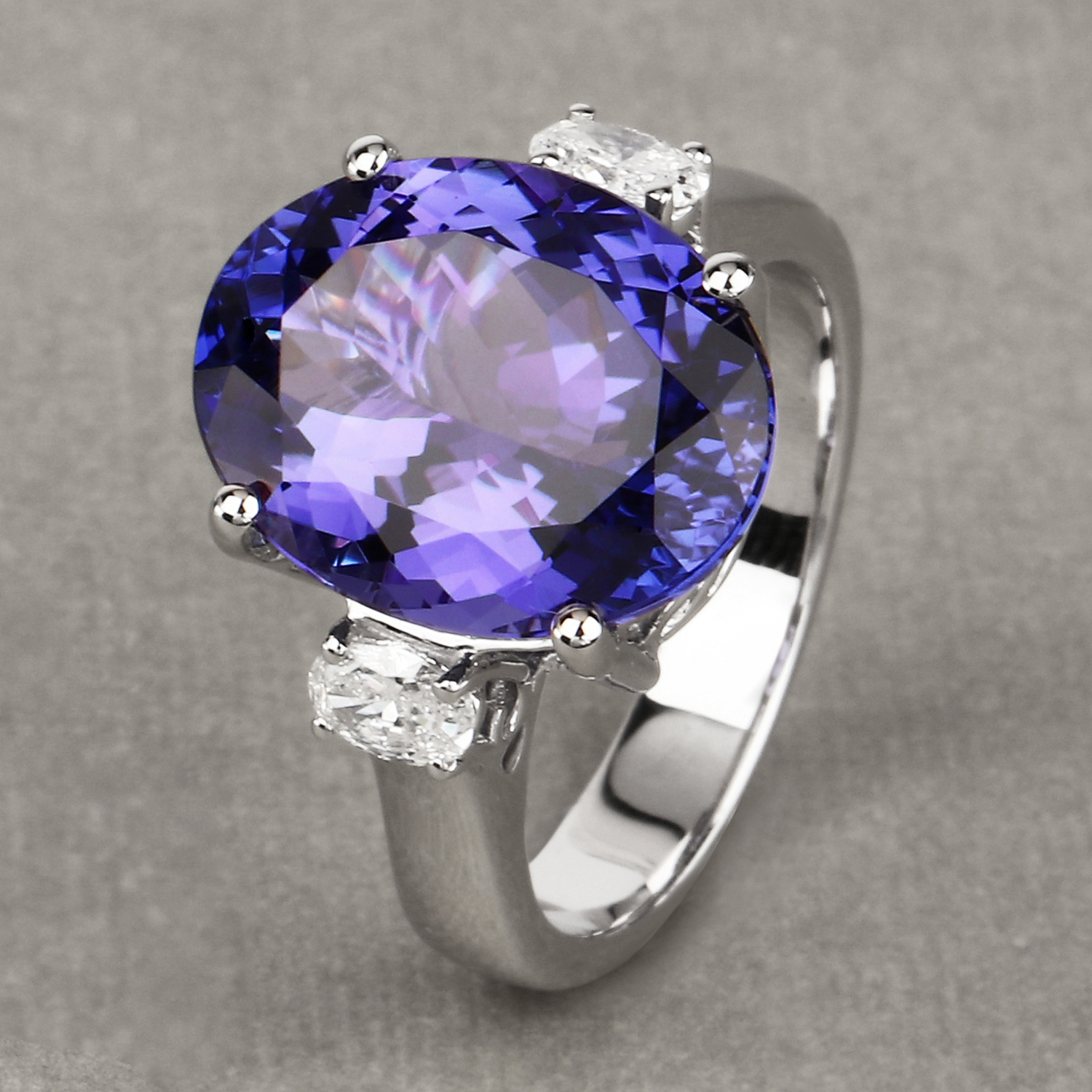 10.72 Carat Genuine Tanzanite and White Diamond 18K White Gold Ring
