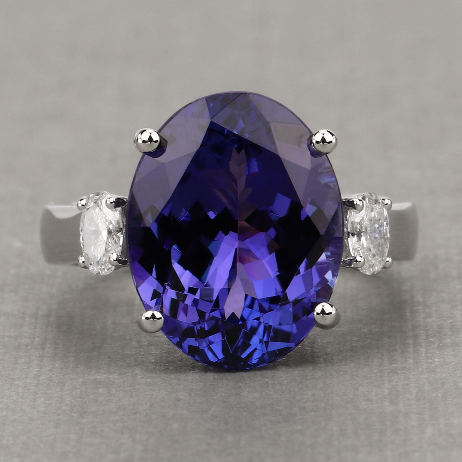 10.72 Carat Genuine Tanzanite and White Diamond 18K White Gold Ring