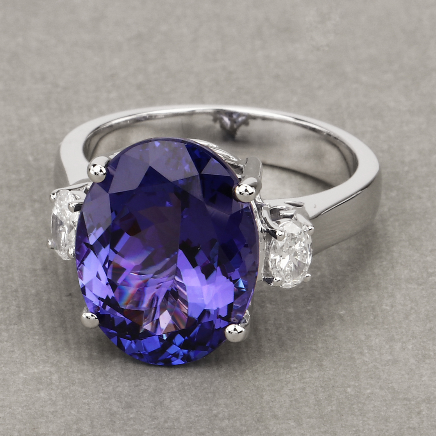 10.72 Carat Genuine Tanzanite and White Diamond 18K White Gold Ring